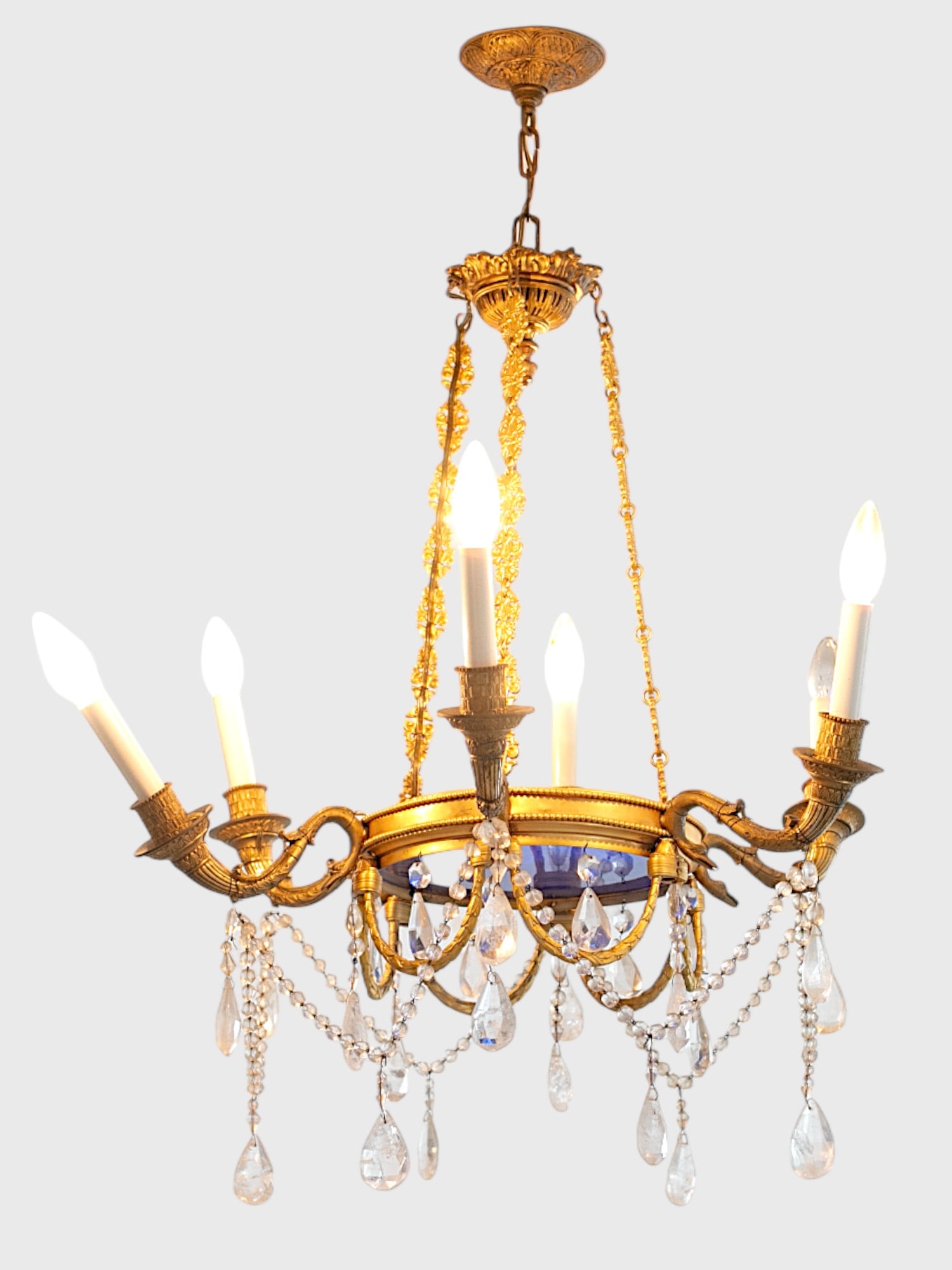 ANTIQUE FRENCH RUSSIAN BRONZE GILT SWAN CHANDELIER (1 of 8)