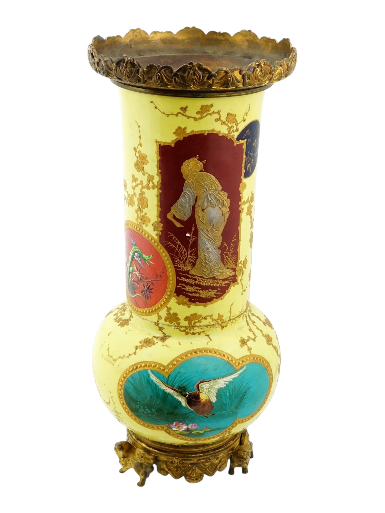 ANTIQUE JAPANESE STYLE PORCELAIN AND GILT BRONZE VASE (1 of 17)