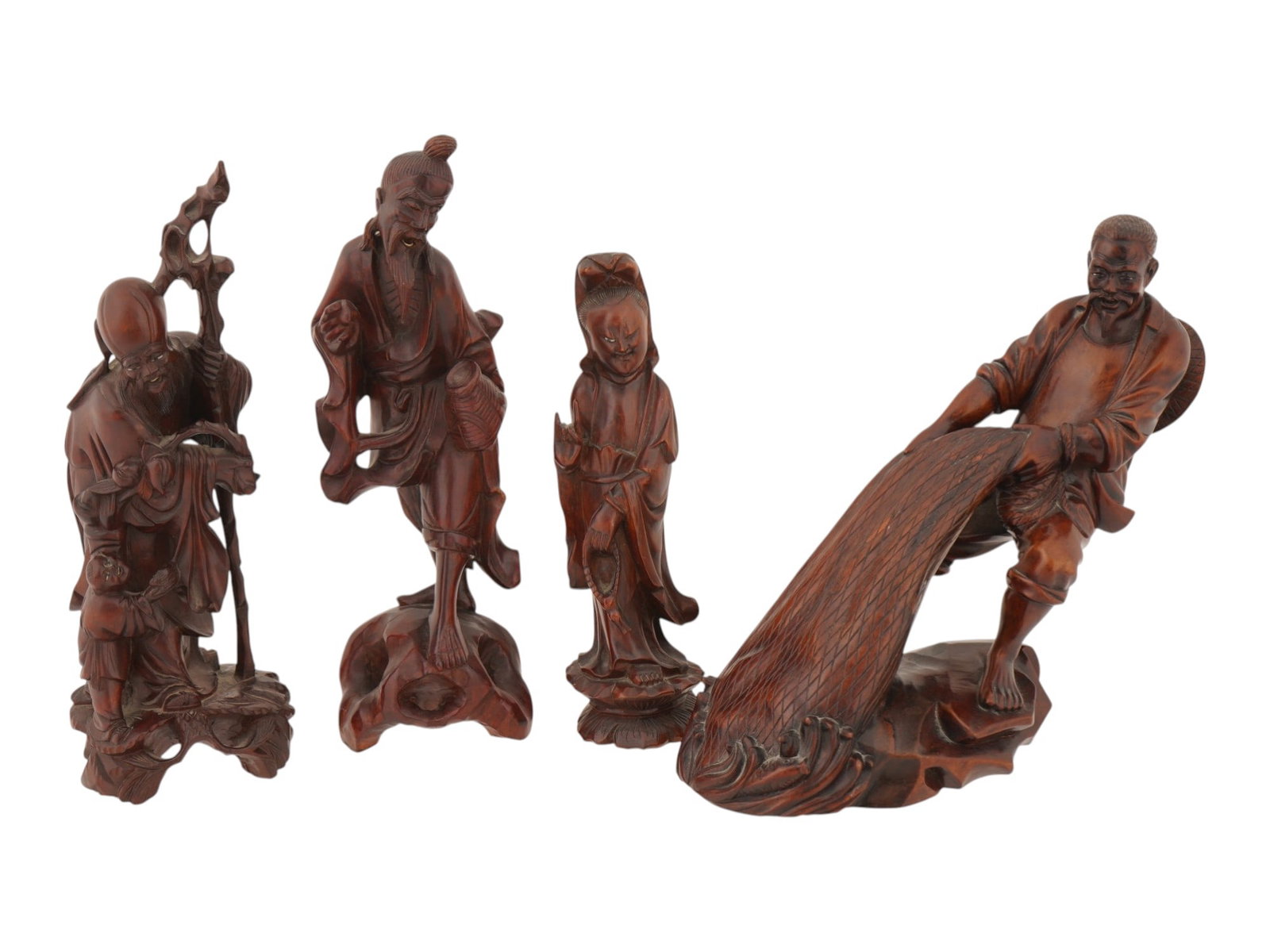 LOT OF CHINESE IMMORTALS HAND CARVED WOODEN FIGURES (1 of 8)