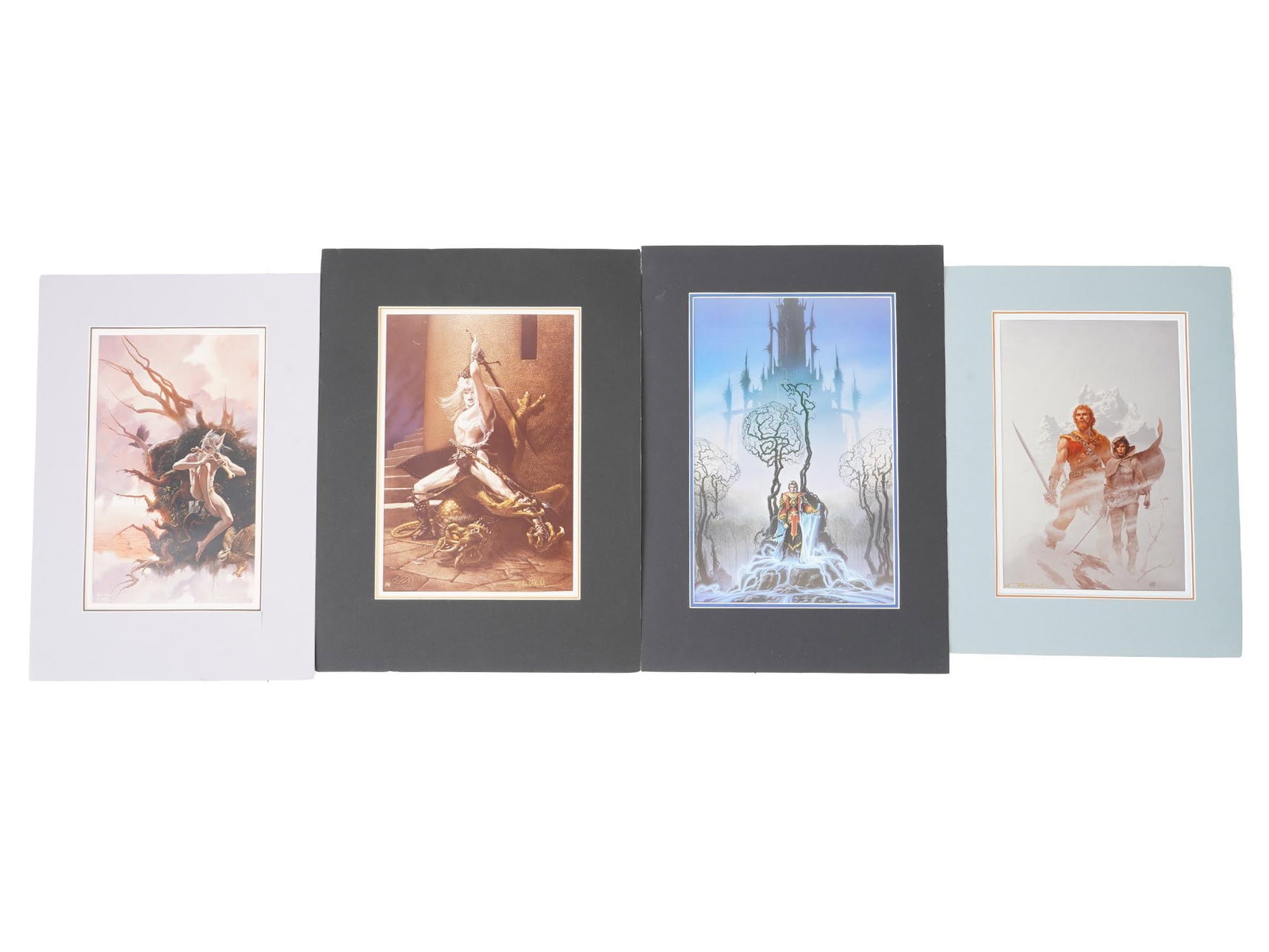 LOT OF AMERICAN ILLUSTRATION PRINTS AFTER MICHAEL WHELAN: After Michael Whelan, an American born June 29, 1950, a collection of four color prints on paper depicting illustrations with various fantasy characters. Each is signed, lower right or left. Matted.