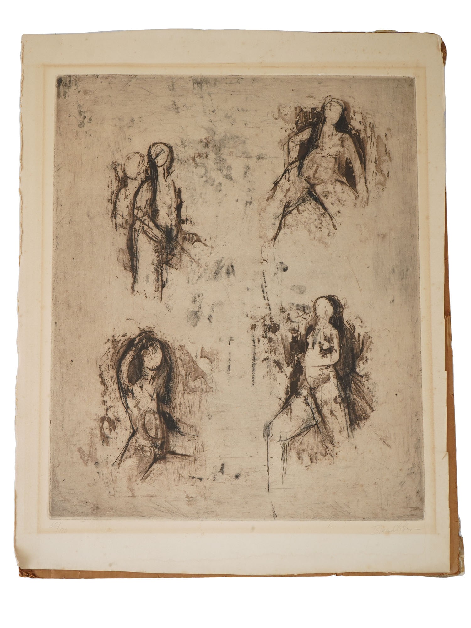 LTD AUSTRIAN ETCHING BY KARL BRANDSTATTER SIGNED: Karl Brandstatter, Austrian, a limited edition etching on paper depicting four Figurative portraits of female nude figures. Signed in pencil, lower right. Numbered in pencil, 60 of 120, lower left. A 
