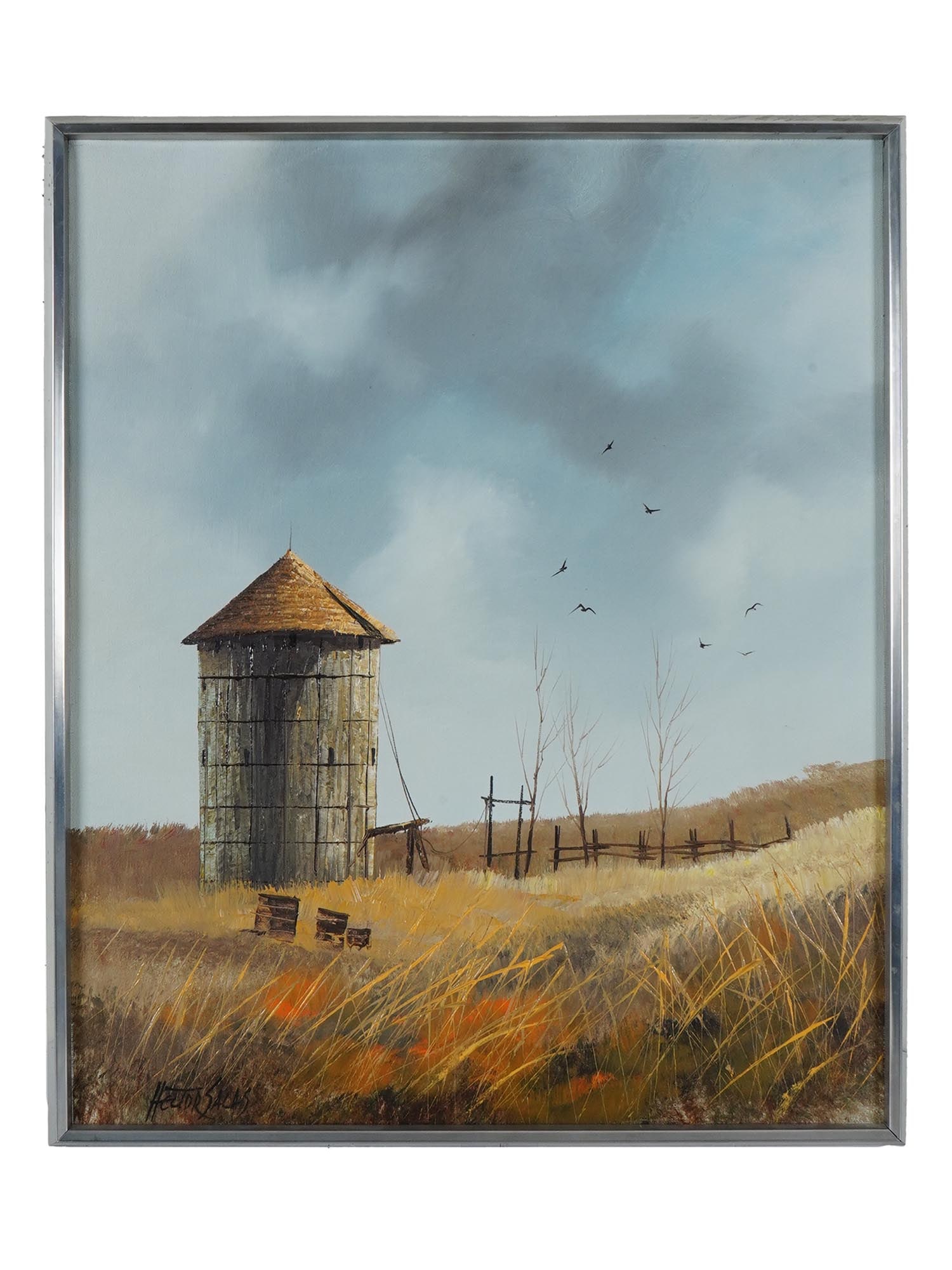 ARGENTINE RURAL LANDSCAPE OIL PAINTING BY HECTOR SALAS: Hector Salas, Argentinian, born 1926, an oil painting on canvas depicting a rural landscape. Signed lower left. Framed. Hector Salas, Engineer turned artist, combines energetic brush work and visual i