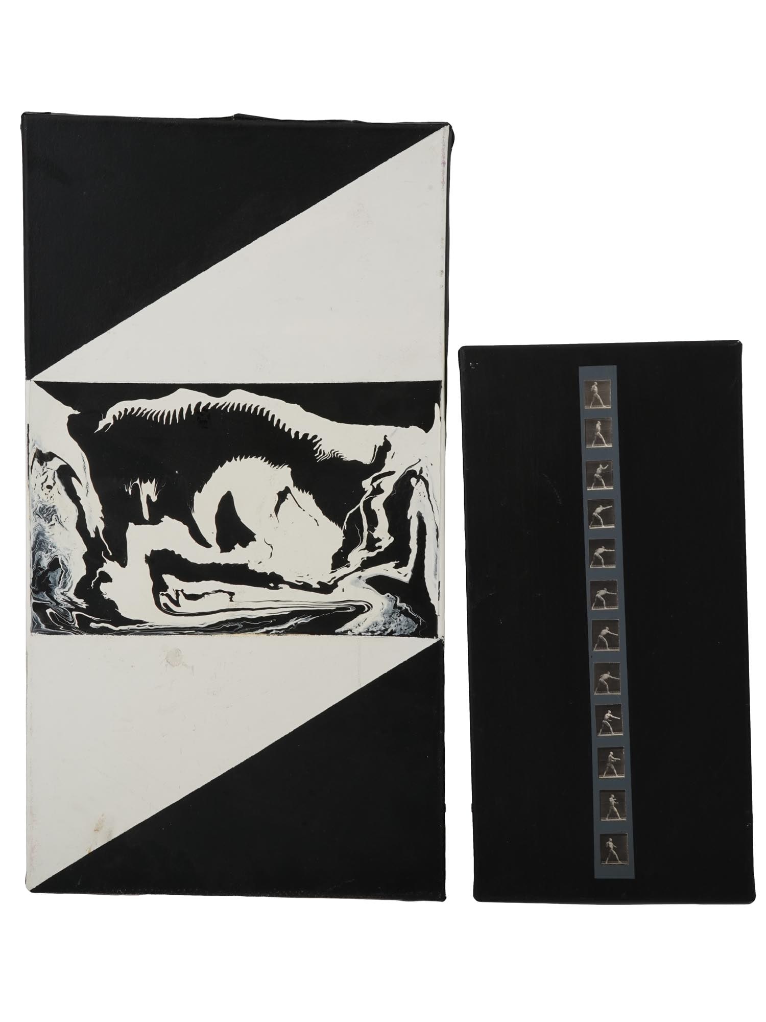 LOT OF AMERICAN PAINTINGS BY LEON NICHOLAS KALAS: Leon Nicholas Kalas, a 20th century American artist, a lot of two paintings. The first: a mixed media painting on canvas, Abstract Series 2, 2014; signed, titled, dated, and inscribed, on the backside