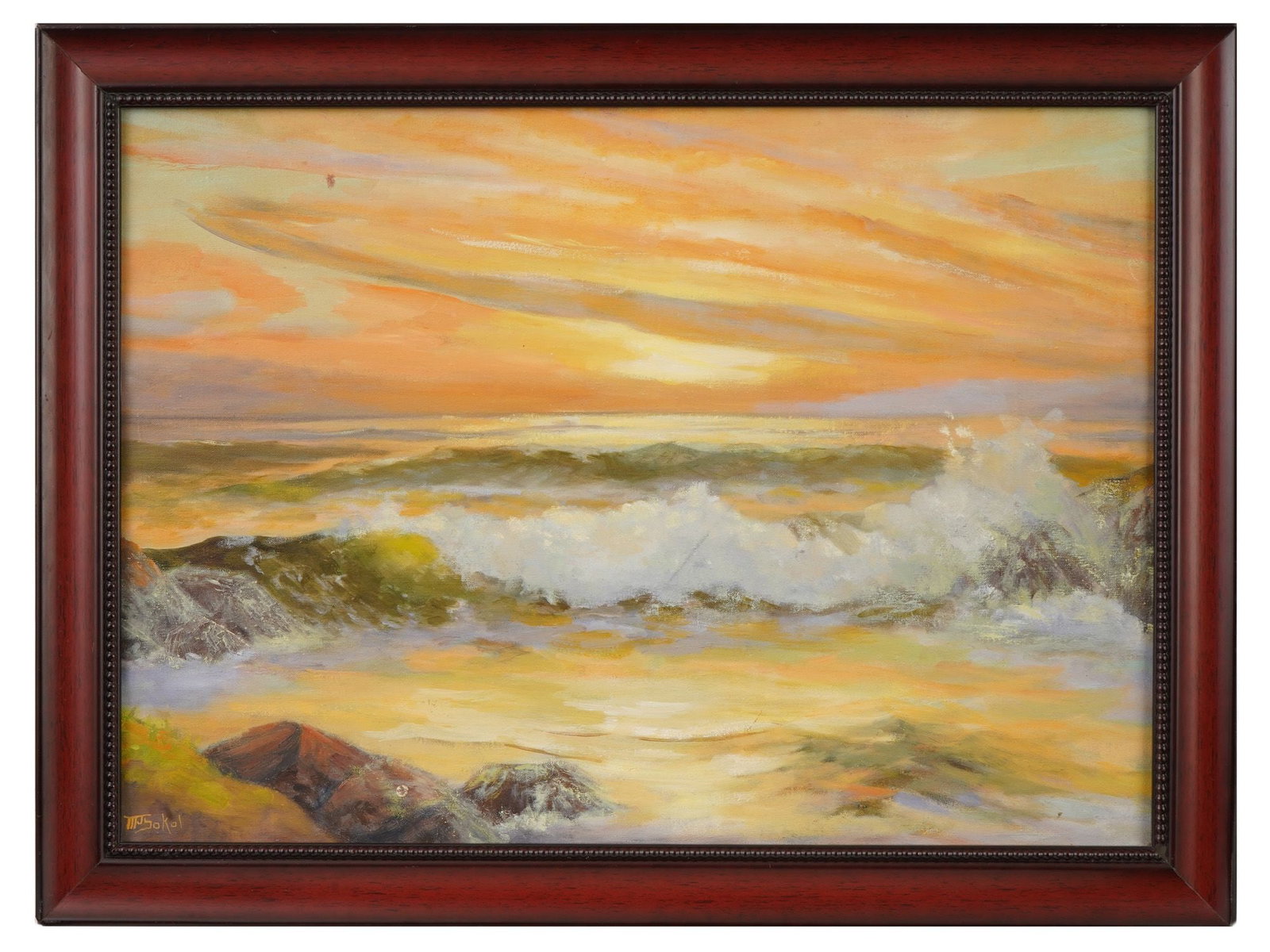 SUNSET SEASCAPE OIL PAINTING SIGNED TJ SOKOL (1 of 5)