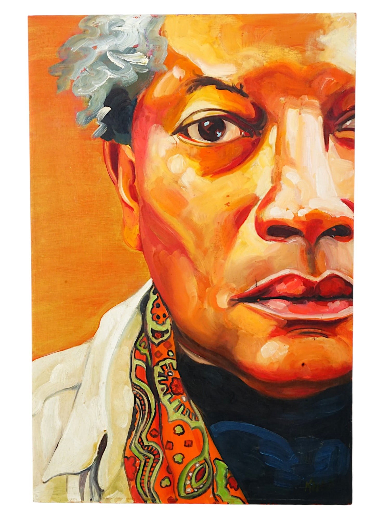 SIGNED PATRICIA KNOP OIL PAINTING OF DIEGO RIVERA: An American oil on board portrait painting of Diego Rivera. Signed Knop lower right. Dated 2008 on the back. The painting, with broad, dense brushstrokes and a warm, vibrant color palette, depicts a f