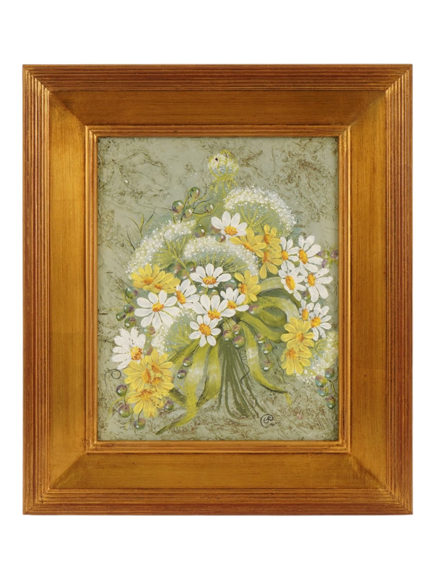 MODERNIST STILL LIFE OIL PAINTING SIGNED BY ARTIST: A Modernist oil painting on canvas depicting a still life with flowers. Signed by the artist with monogram, lower right. Framed. Modernist and Contemporary Fine Art, Floral Still Life Oil Paintings, a