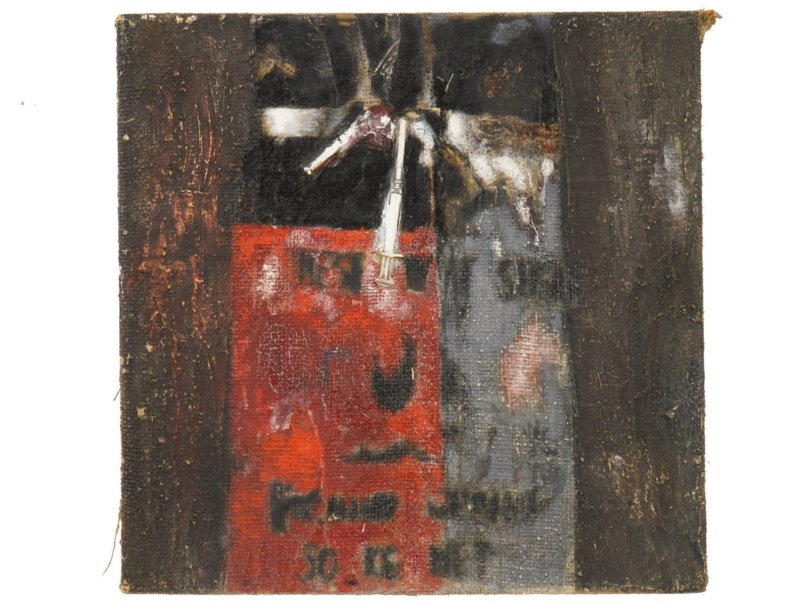 DMITRY YANOVSKY RUSSIAN MIXED MEDIA ABSTRACT PAINTING: Dmitry Yanovsky, Russian, 1967 to 2011, a mixed media painting on canvas features an abstract composition. The work exhibits heavy impasto and a raw, expressive application of medium characteristic of
