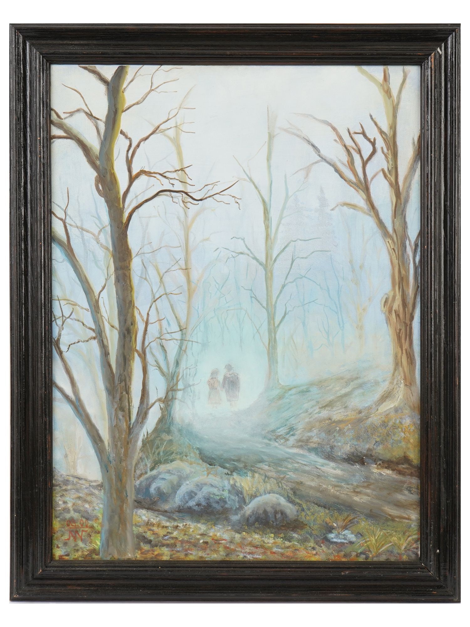 CONTEMPORARY SCENE OIL PAINTING BY NIKOLAY NATANOV: Nikolay Natanov, a Contemporary Russian artist, an oil painting on canvas, Outgoing, depicting a genre scene with a couple in a forest landscape, 2000. Signed with monogram and dated, lower left. Fram
