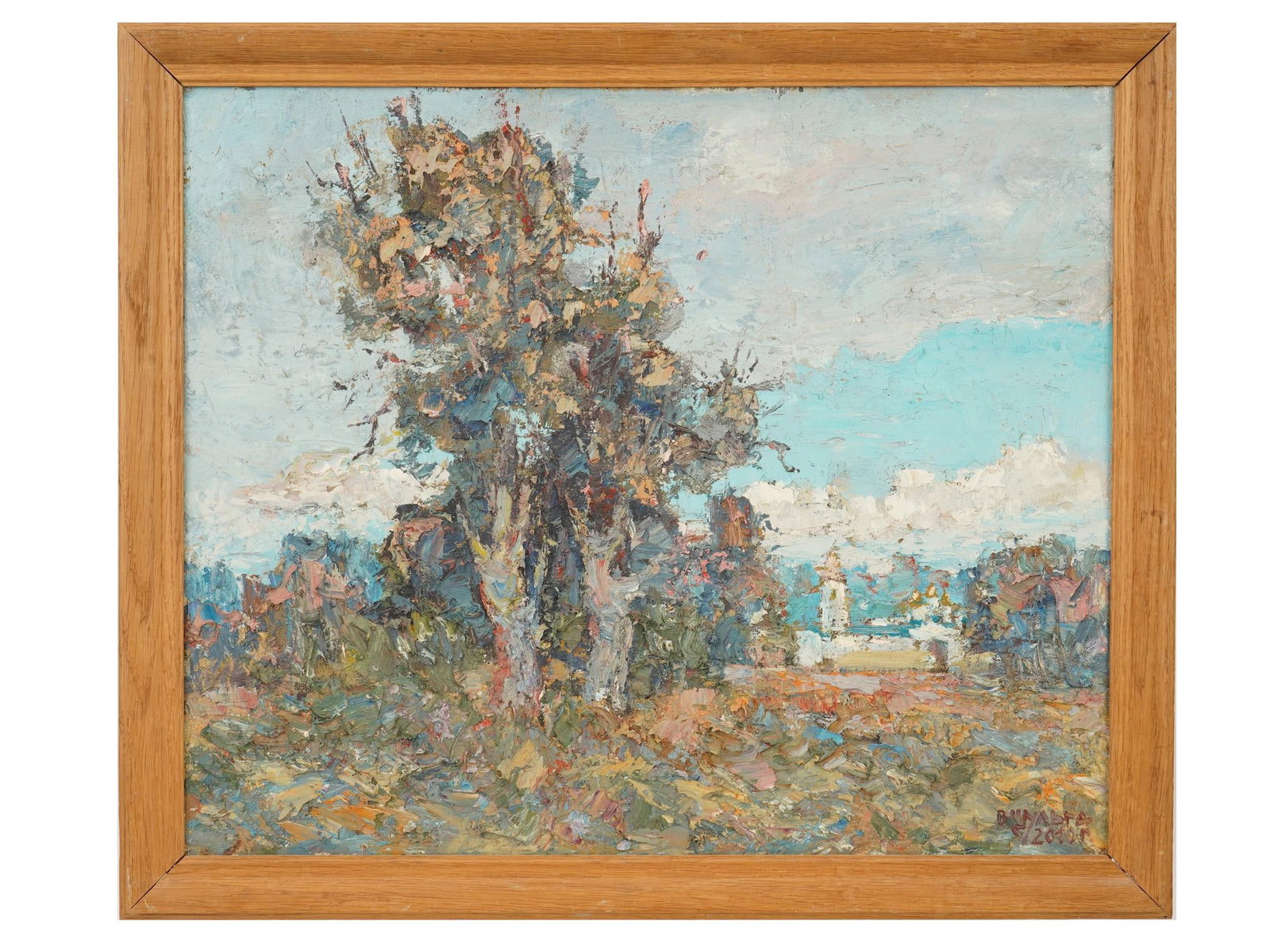 VIKTOR SHULGA UKRAINIAN LANDSCAPE OIL PAINTING: An oil on canvas painting depicting an impressionistic landscape by Viktor Yuriyovych Shulga, born 1959, a prominent contemporary painter and a Merited Artist of Ukraine. The composition is dominated 