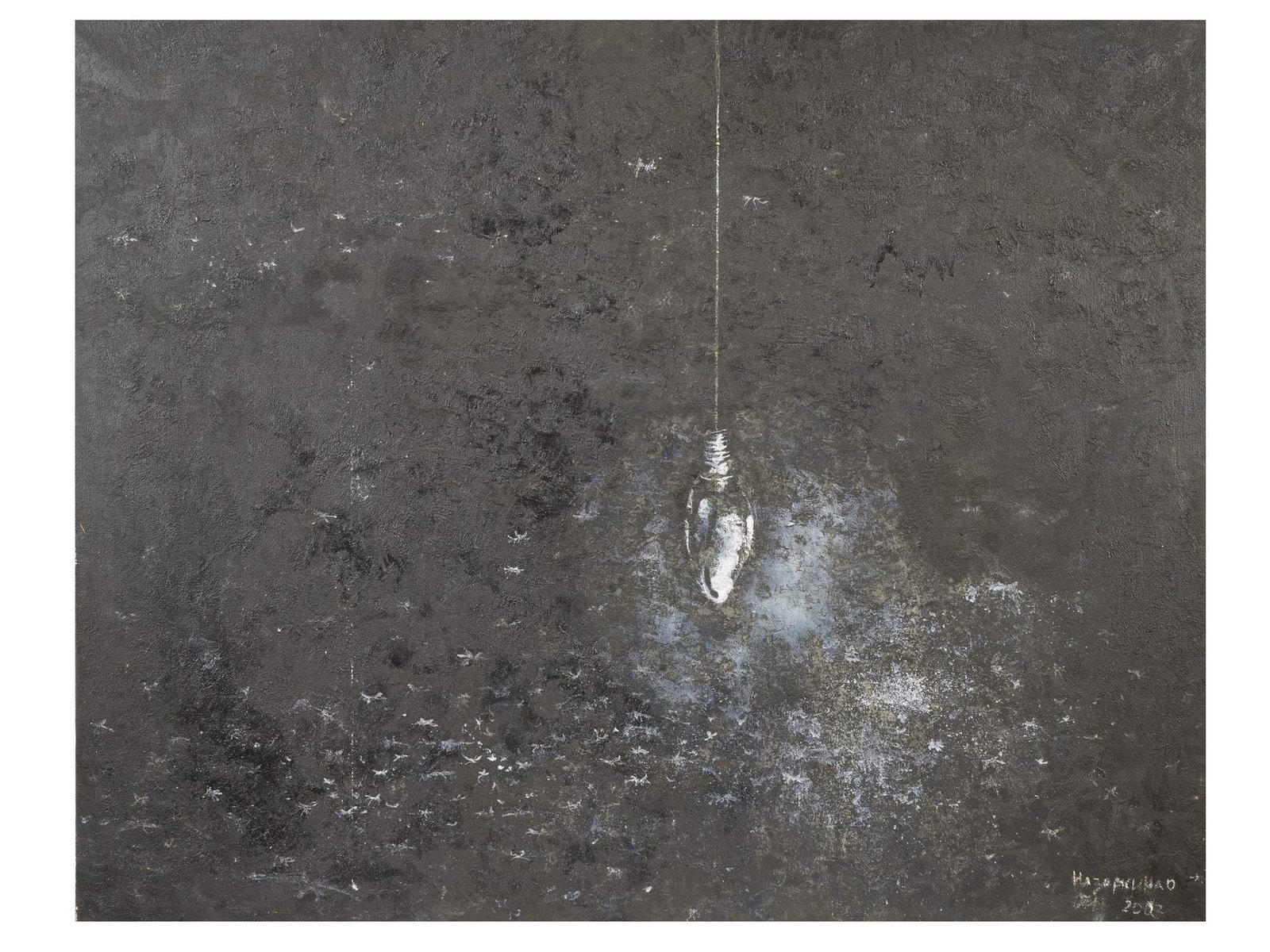 CONTEMPORARY SCENE OIL PAINTING BY OLGA NAZARKINA: Olga Nazarkina, a Contemporary Ukrainian artist, an oil painting on canvas, Flies. Signed and dated 2003, lower right. Additionally inscribed, titled, and dated 2002, on the backside. Olga Nazarkina i
