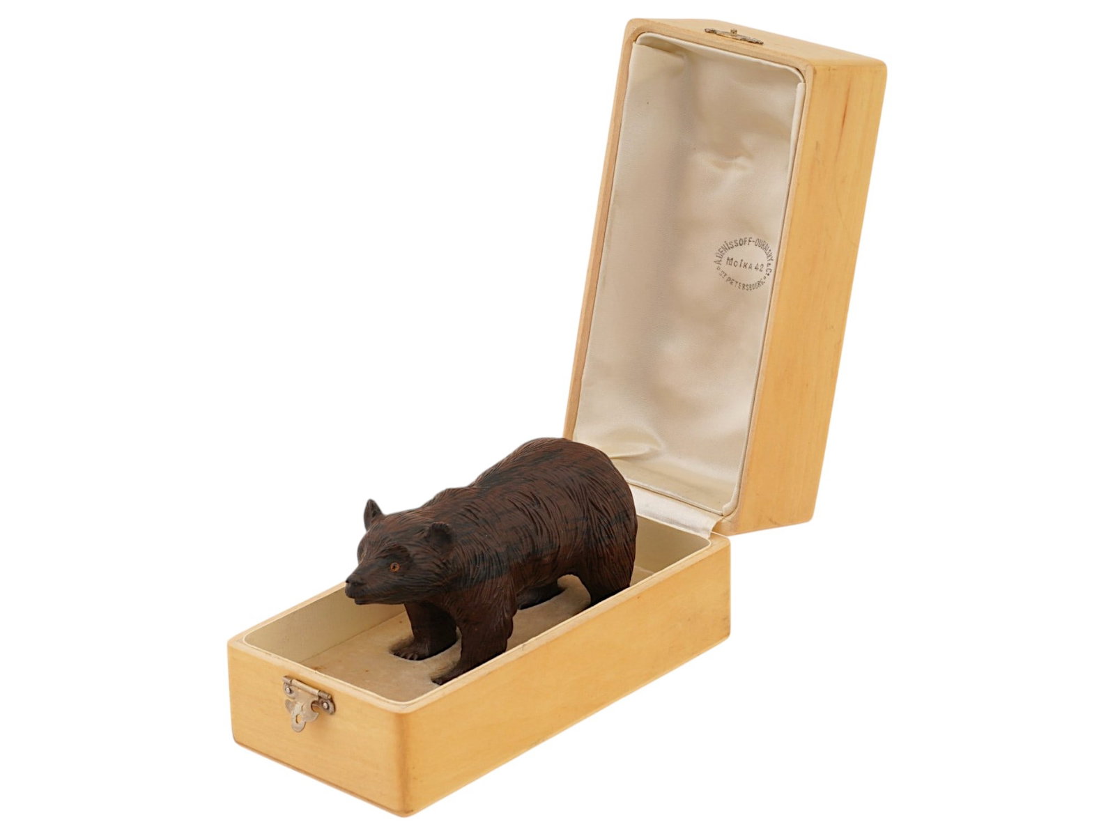 RUSSIAN HAND CARVED STONE FIGURINE OF BEAR IN BOX (1 of 9)
