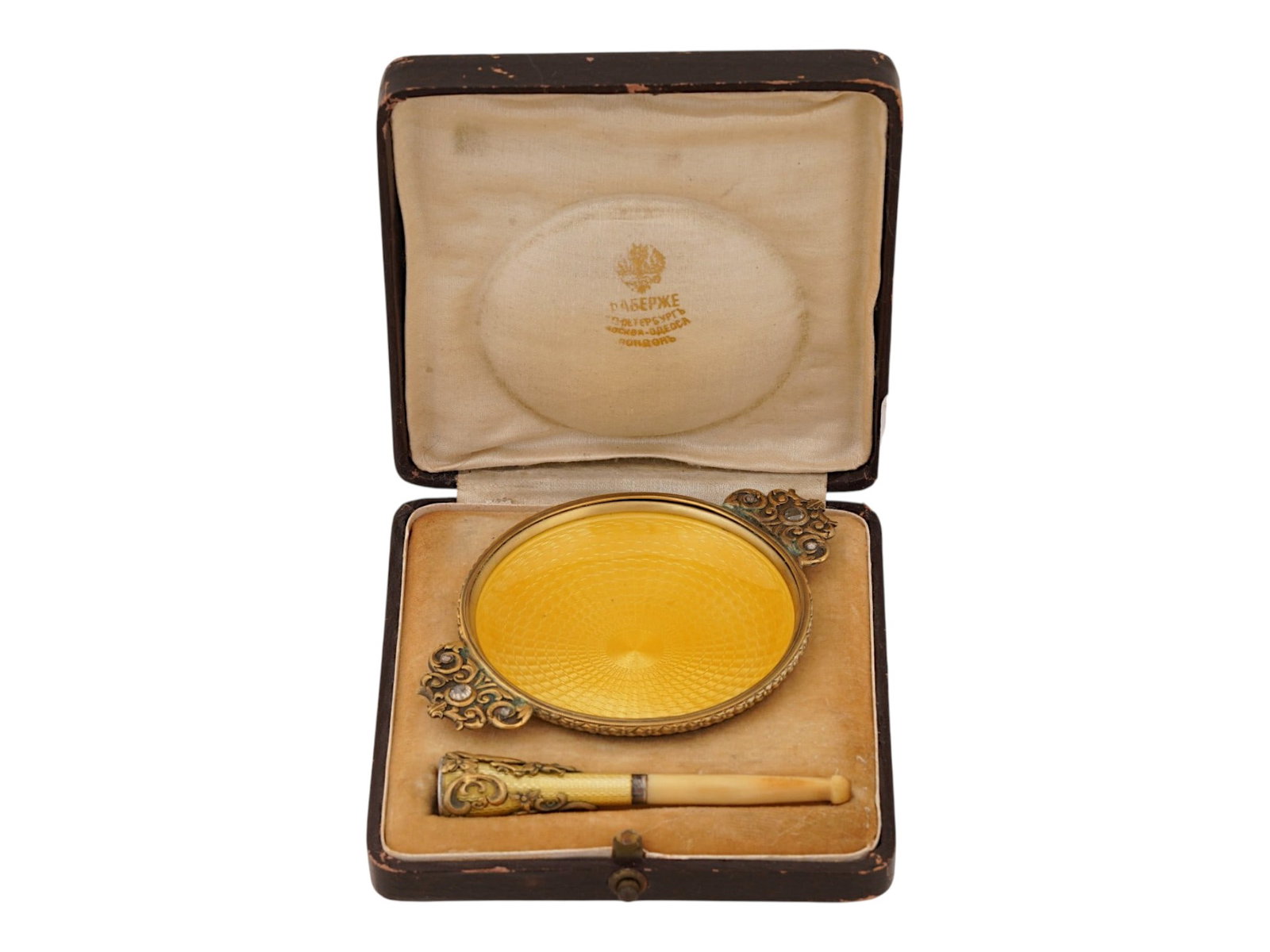 RUSSIAN GILT SILVER ENAMEL ASHTRAY AND CIGARETTE HOLDER (1 of 10)