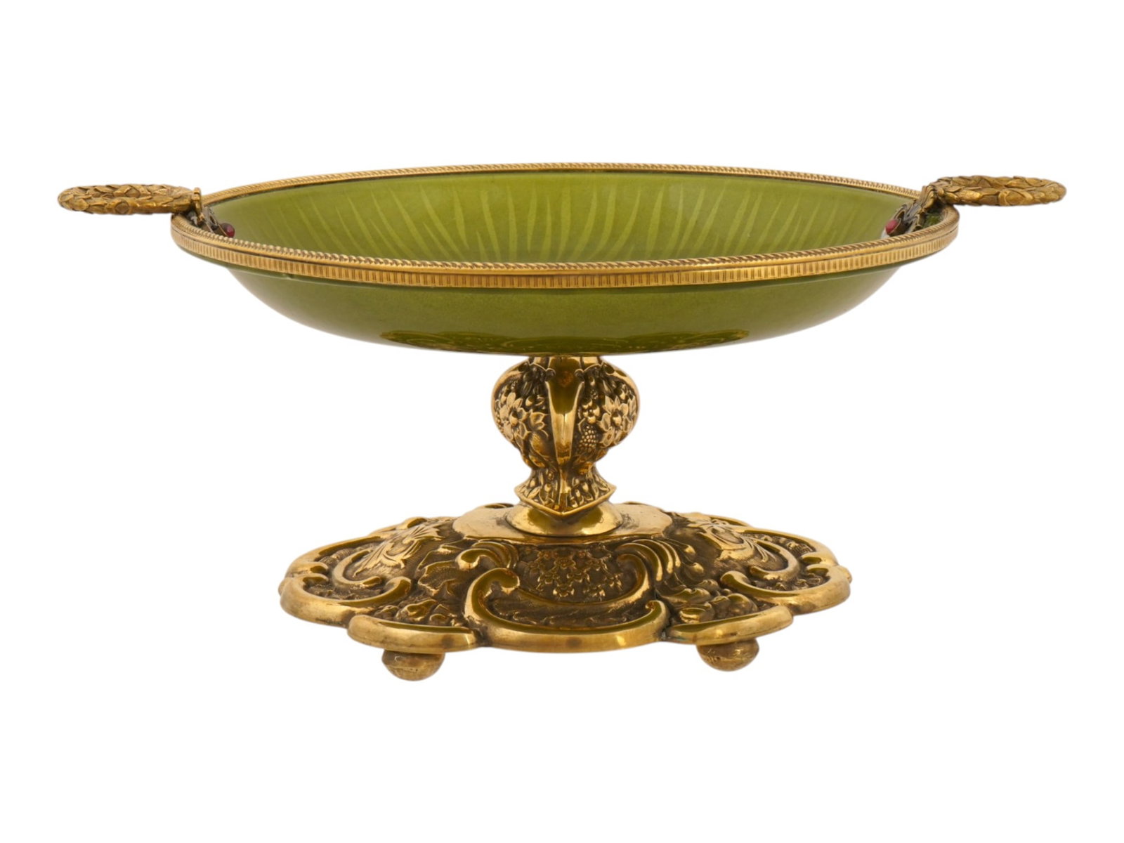 RUSSIAN GILT SILVER ENAMEL GLASS RUBY CANDY DISH - 2