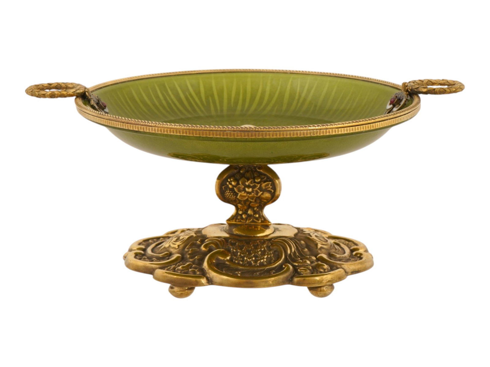 RUSSIAN GILT SILVER ENAMEL GLASS RUBY CANDY DISH - 4