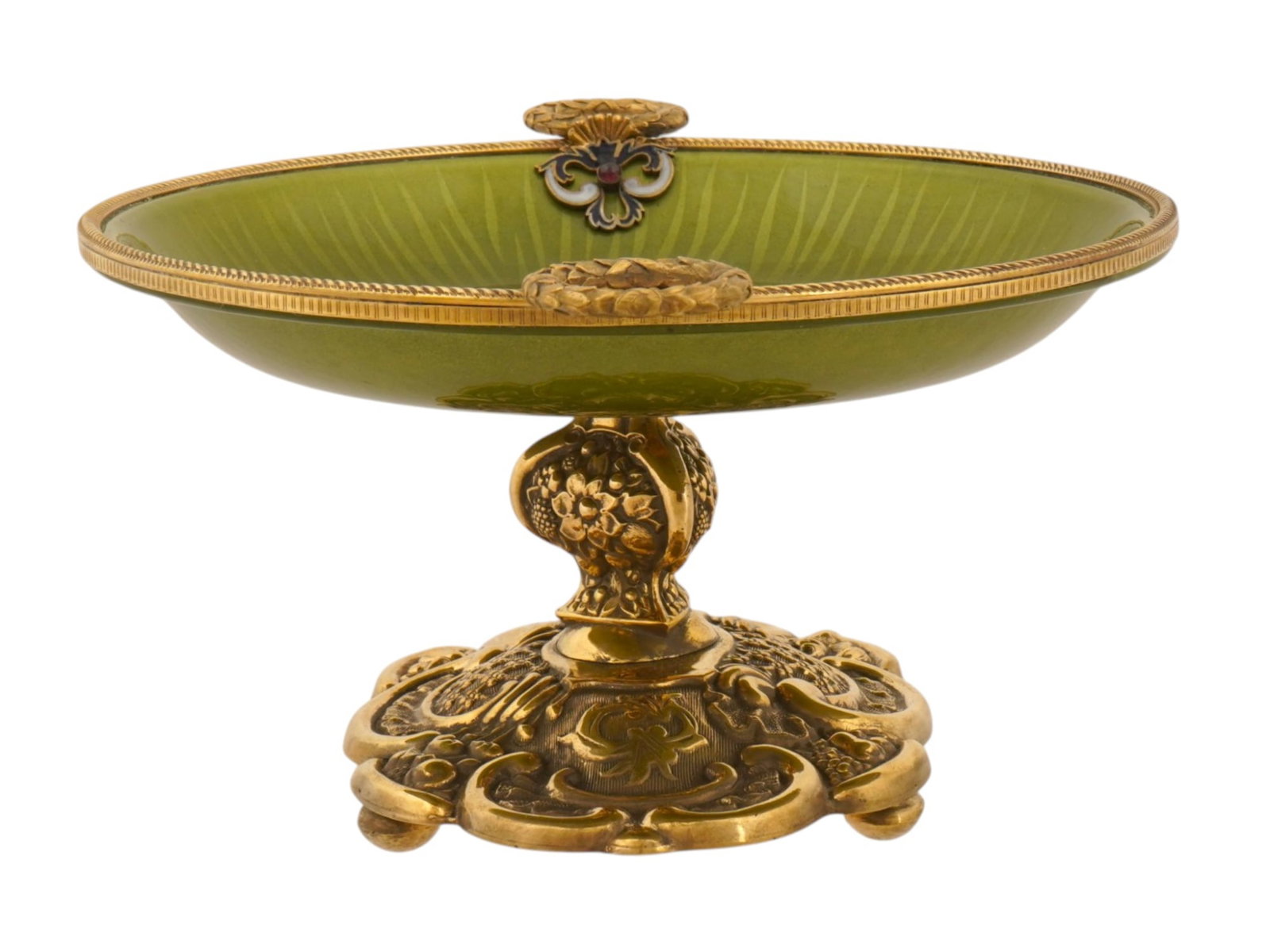 RUSSIAN GILT SILVER ENAMEL GLASS RUBY CANDY DISH - 5