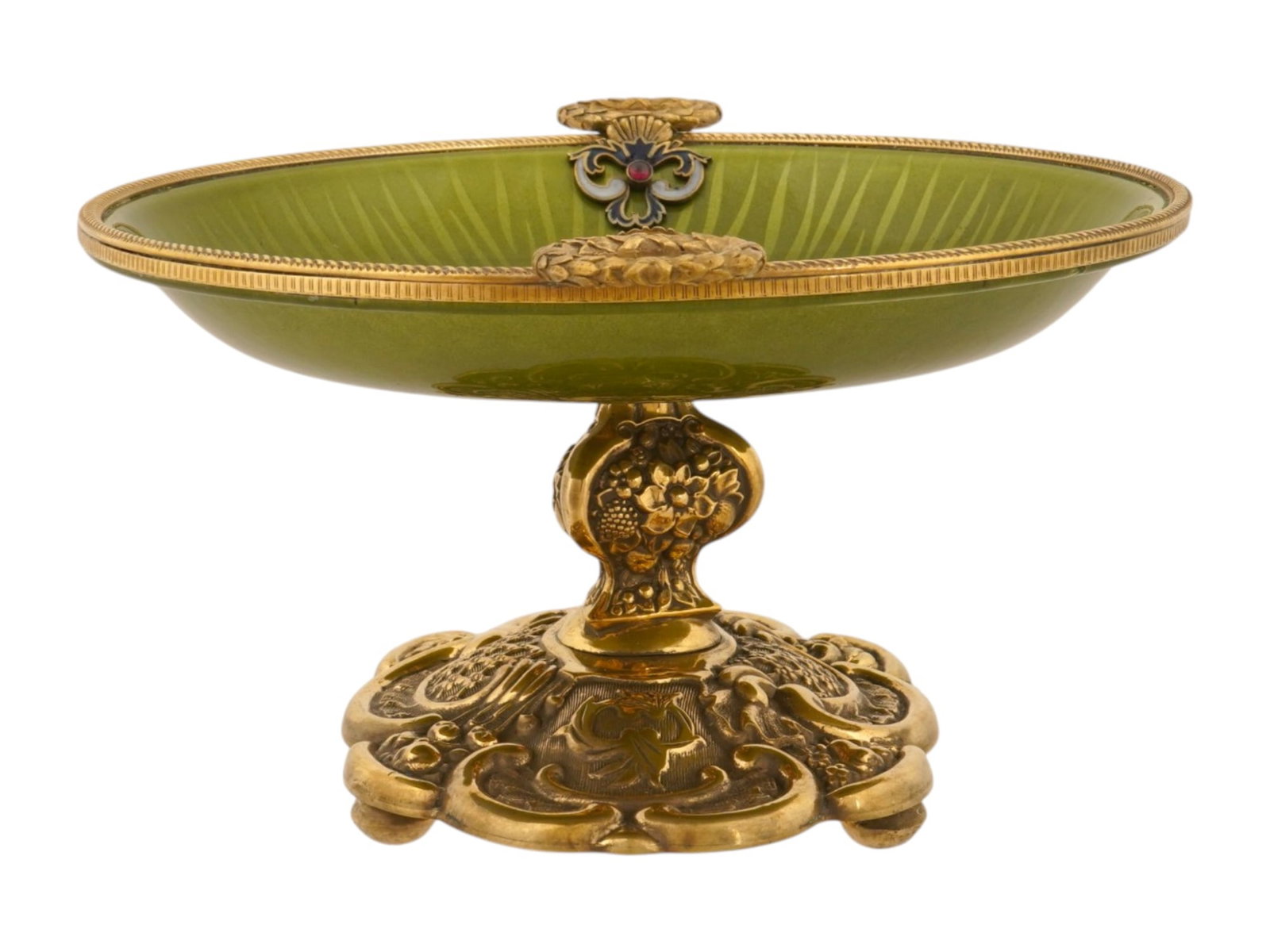 RUSSIAN GILT SILVER ENAMEL GLASS RUBY CANDY DISH - 6