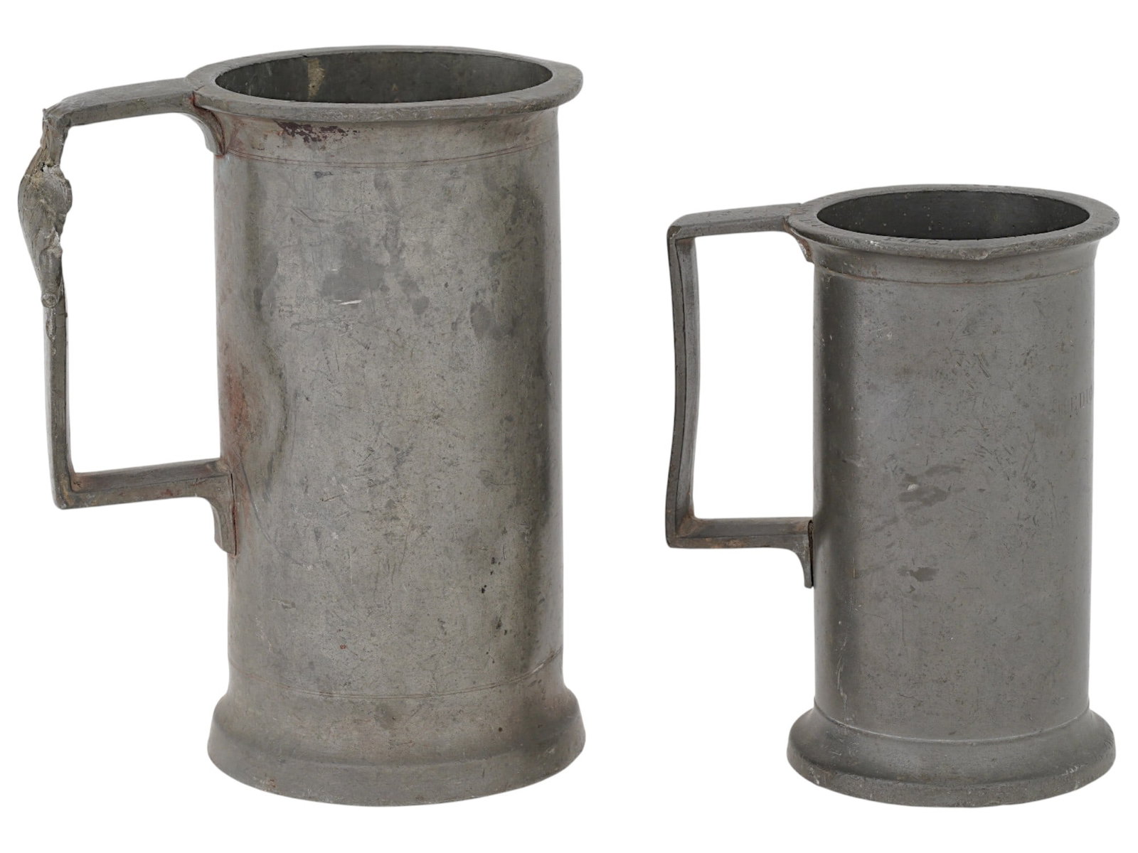 SET OF TWO SPANISH METAL PEWTER MEASURES MARKED (1 of 12)