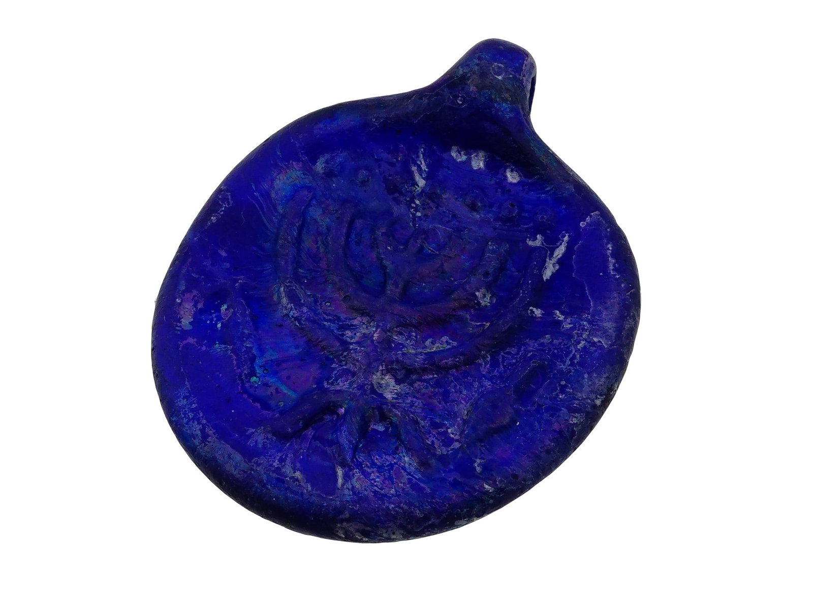 JUDAICA BLUE PATINATED GLASS PENDANT W MENORAH (1 of 8)