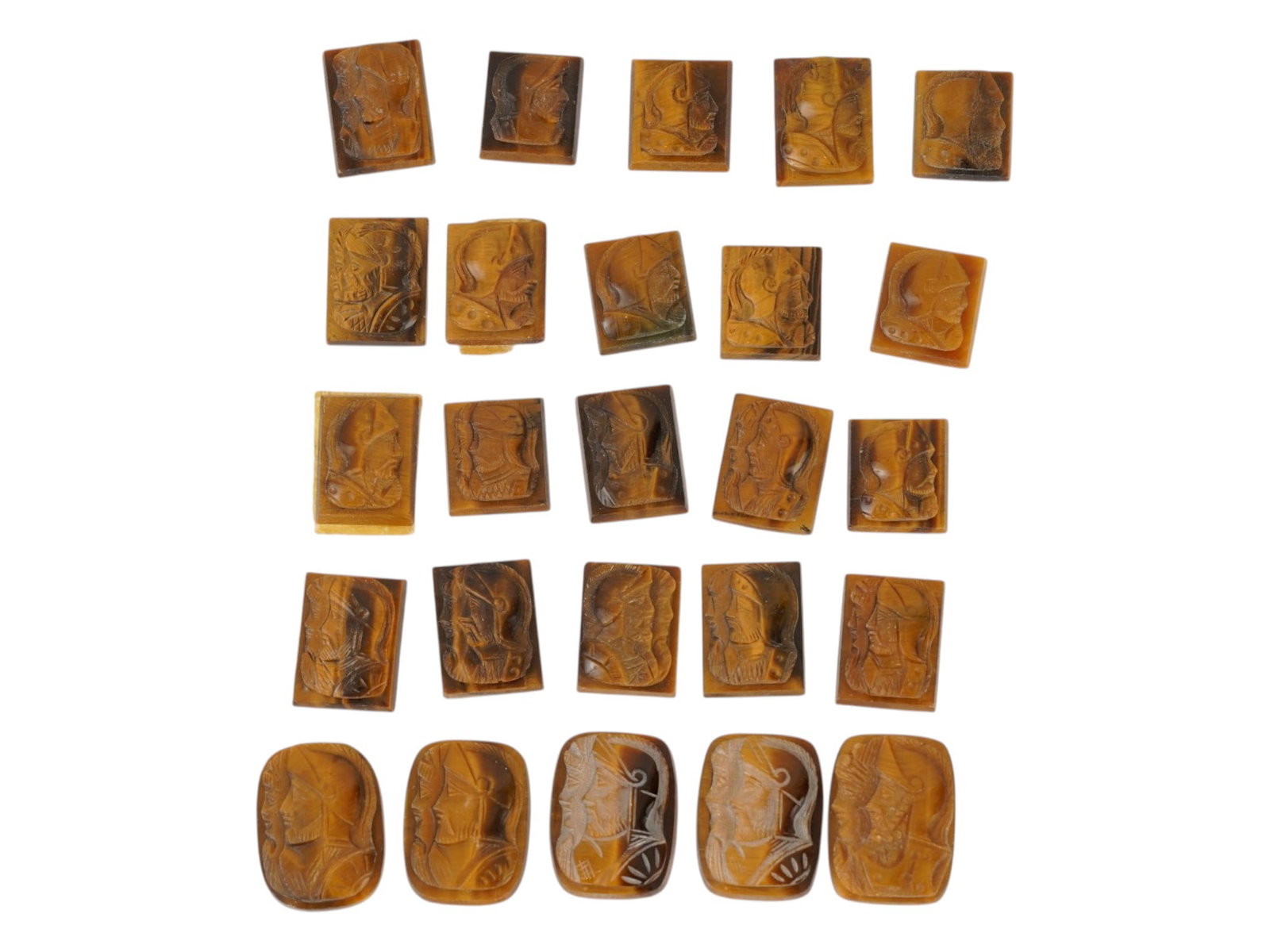 COLLECTION OF 25 HAND CARVED TIGERS EYE CAMEOS (1 of 4)