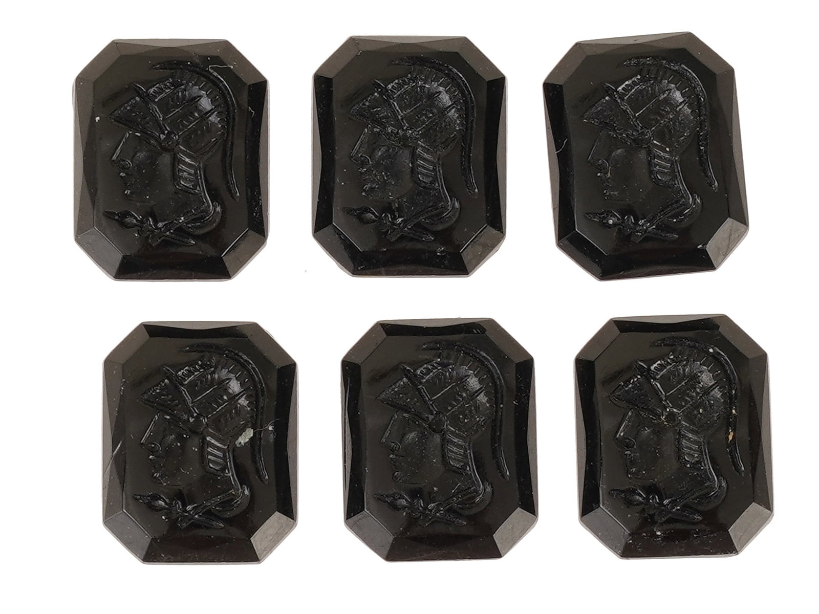 VINTAGE BLACK GLASS INTAGLIO CABOCHONS ROMAN SOLDIERS (1 of 3)