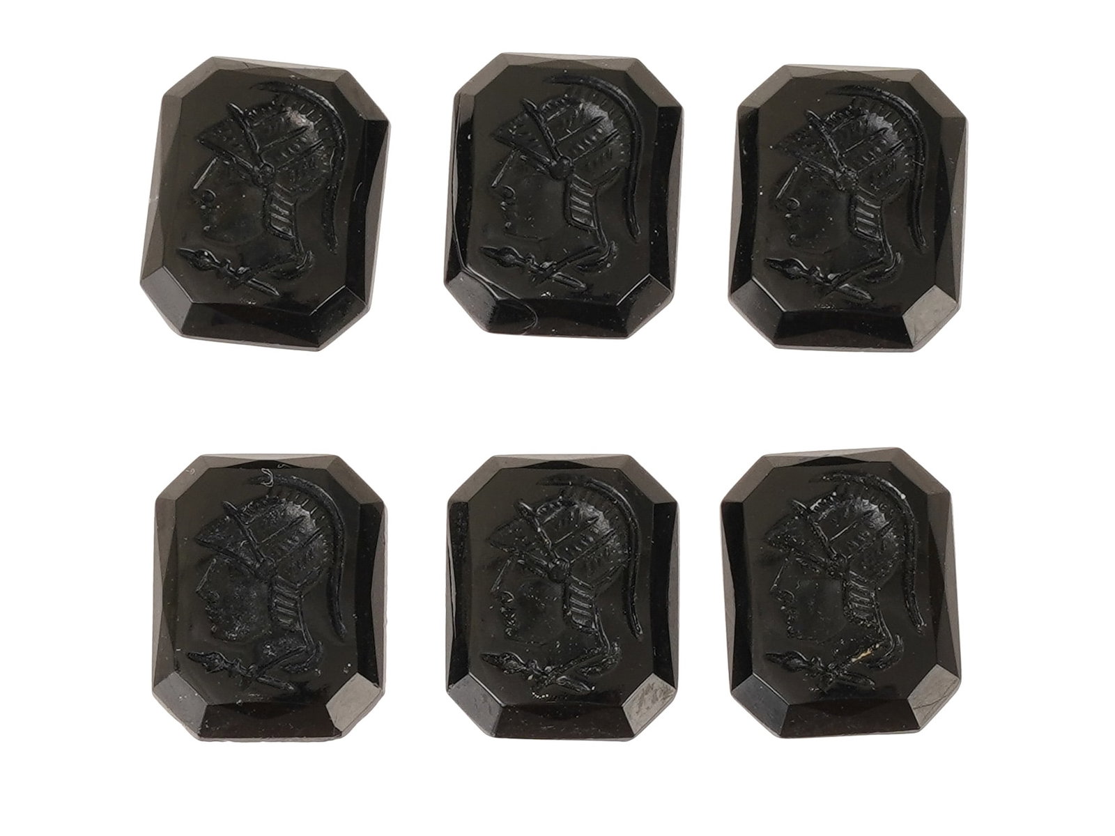 VINTAGE BLACK GLASS INTAGLIO CABOCHONS ROMAN SOLDIERS (1 of 3)