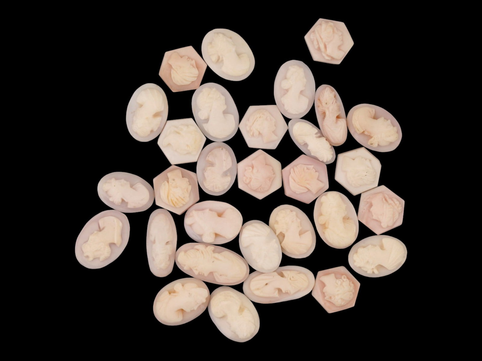 LOT OF FEMALE PORTRAIT CARVED PINK CORAL CAMEOS (1 of 4)