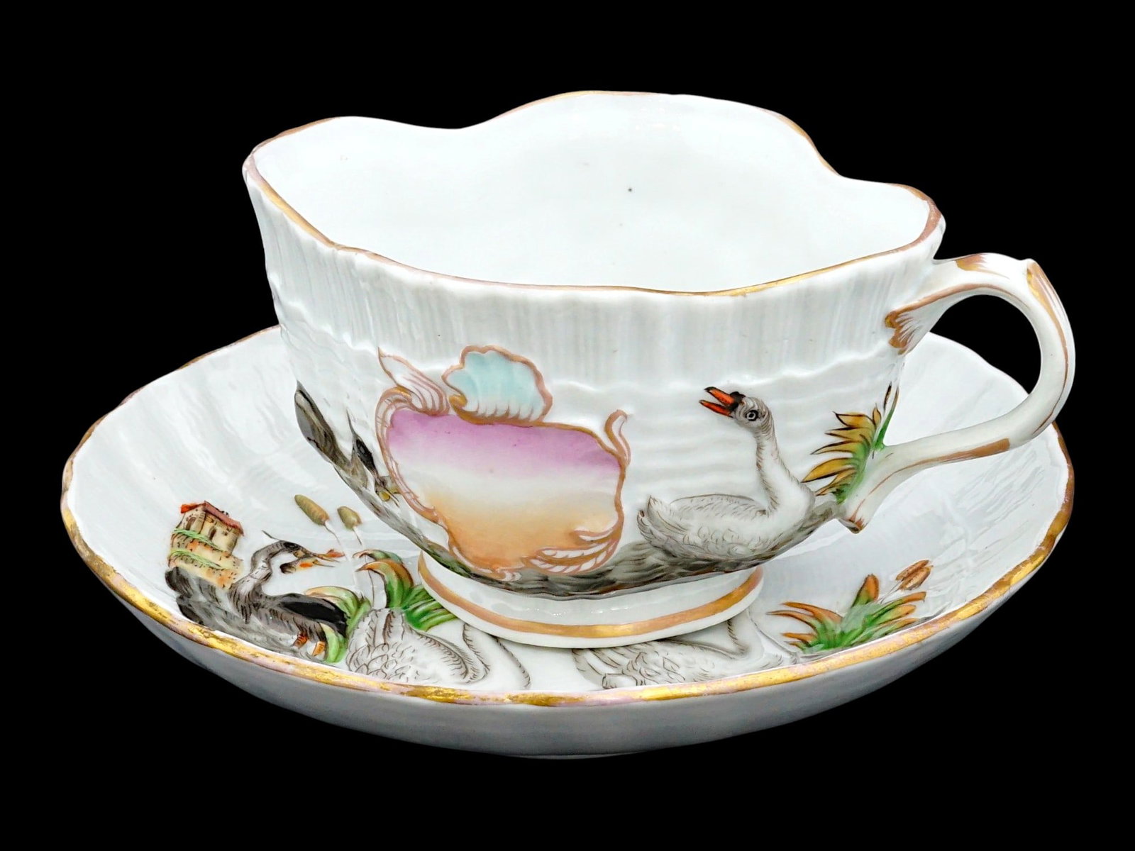ANTIQUE MEISSEN PORCELAIN SWAN SERVICE CUP AND SAUCER (1 of 11)