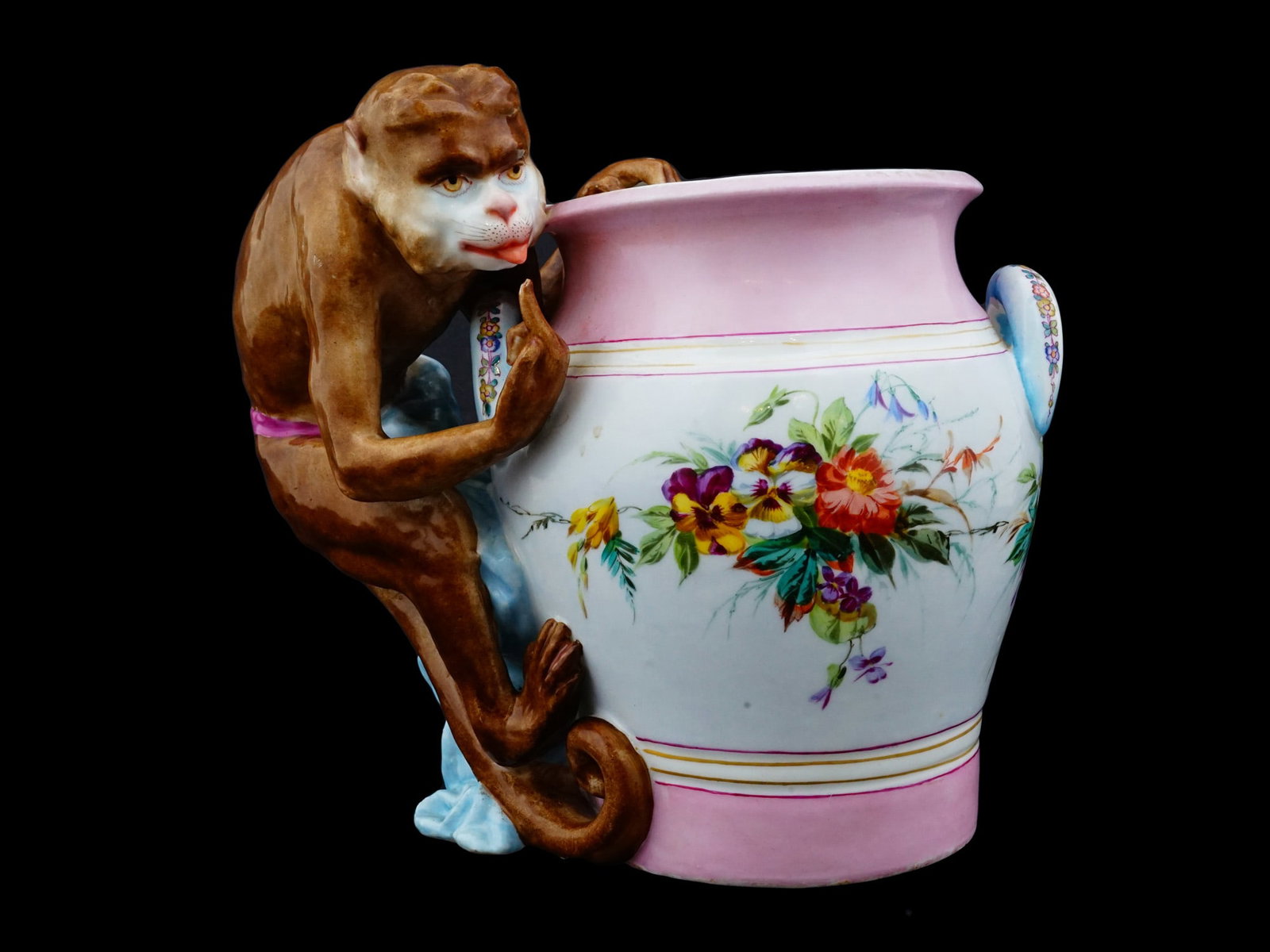 ANTIQUE MEISSEN PORCELAIN FIGURAL MONKEY VASE (1 of 8)