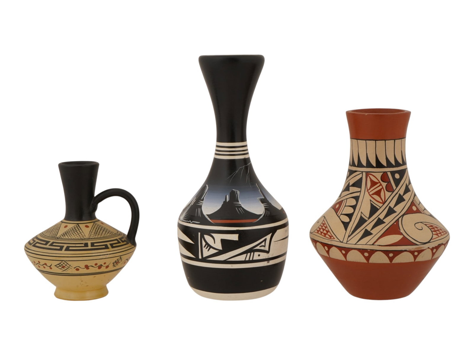 LOT OF THREE FOLK ART CERAMIC VESSELS VASES SIGNED (1 of 8)