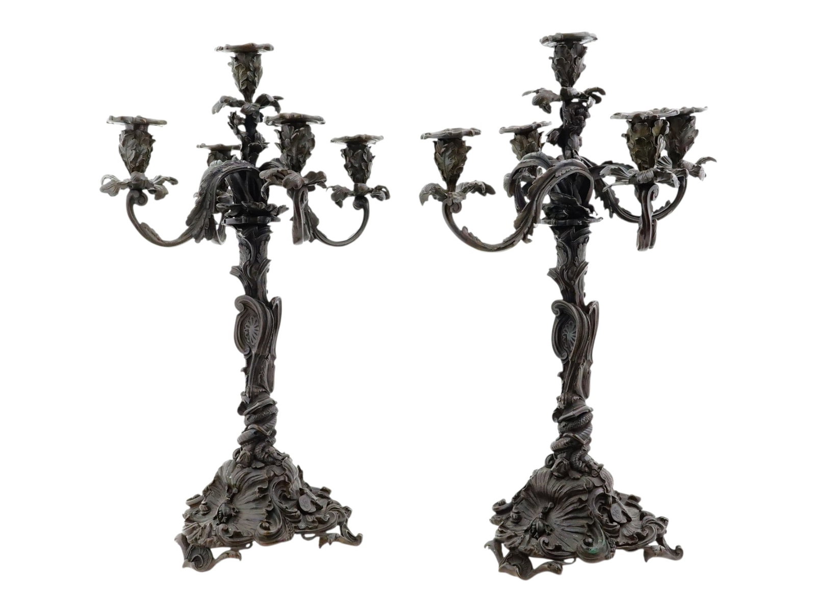 ANTIQUE AMERICAN ROCOCO REVIVAL BRONZE CANDELABRAS (1 of 10)