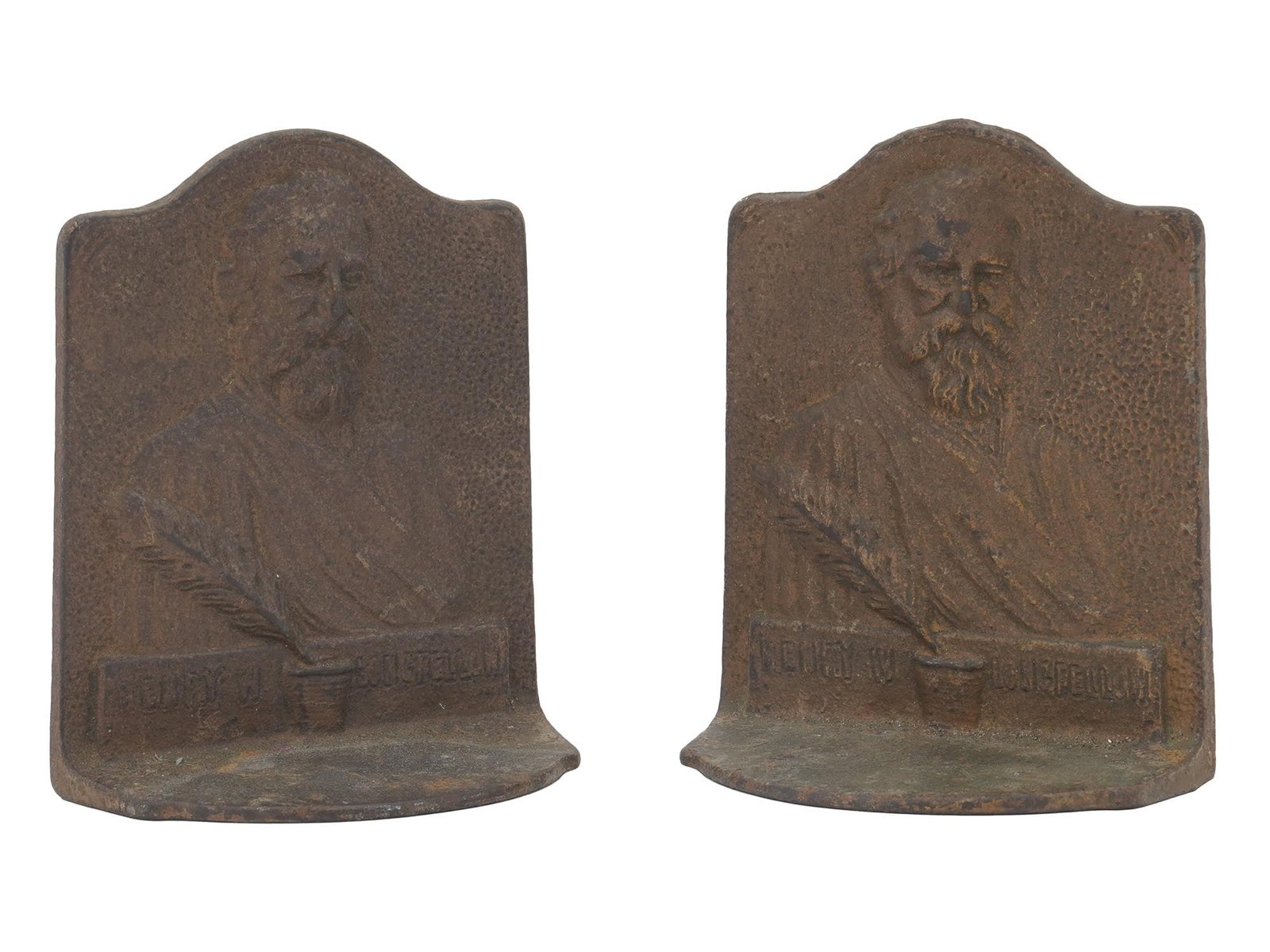 TWO ANTIQUE CAST IRON HENRY LONGFELLOW BOOKENDS (1 of 6)