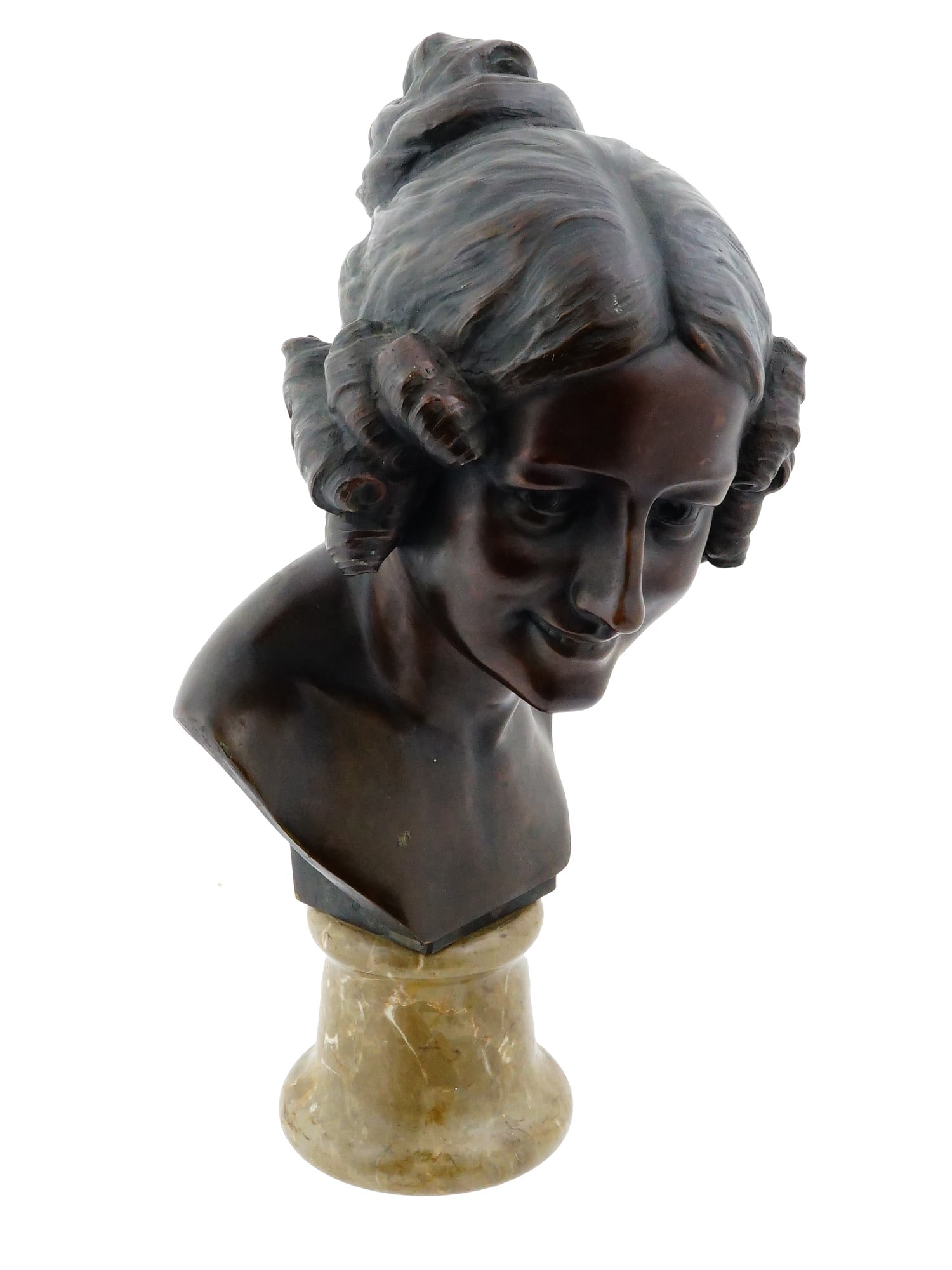 FERDINAND LUGERTH AUSTRIAN BRONZE FEMALE BUST: Ferdinand Lugerth, Austrian, 1885 to 1915, a bronze bust of a young woman. Signed on the base and dated 1912. The portrait combines refined naturalism with early Art Nouveau influence. European Sculpt