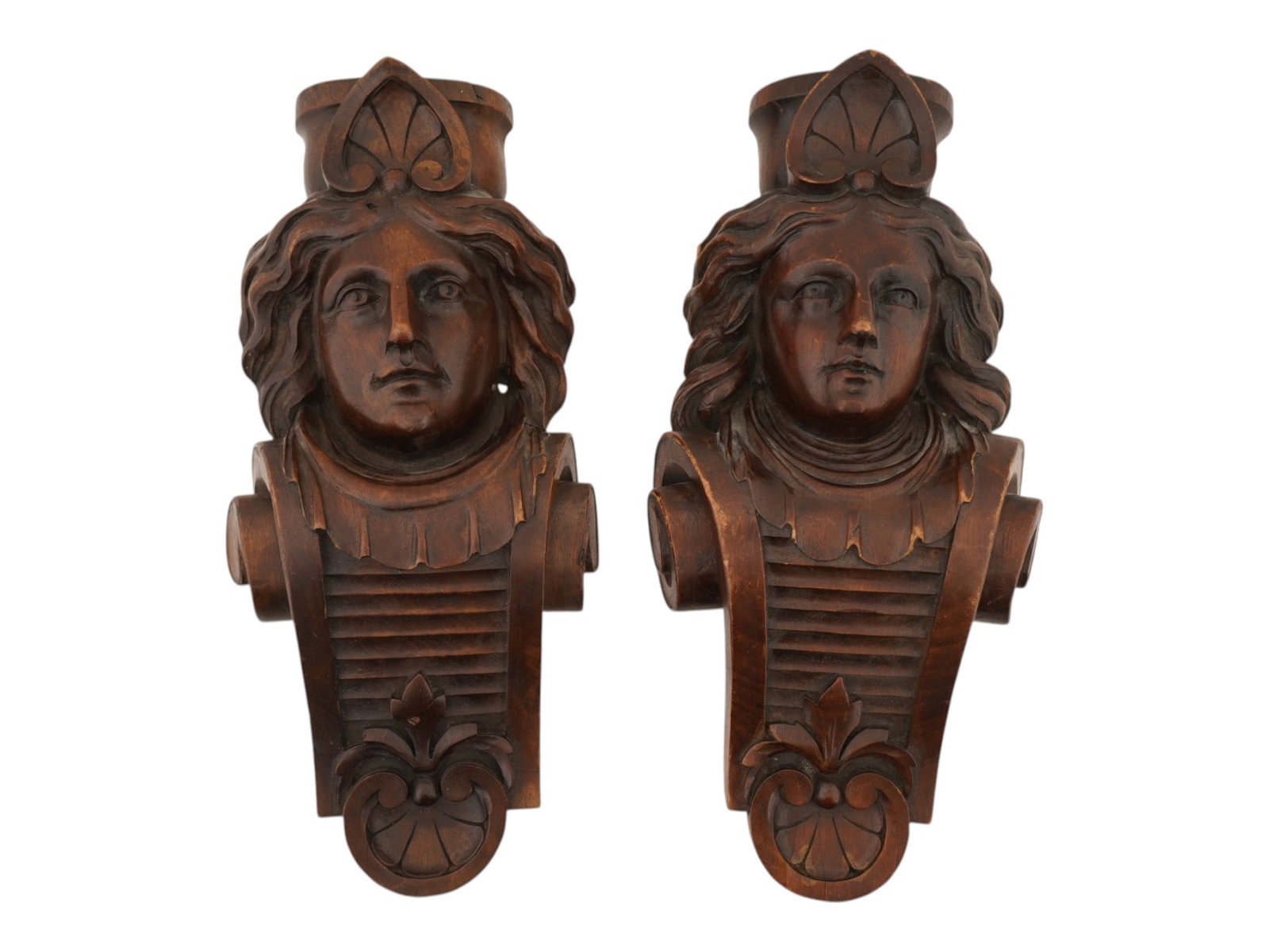 PAIR OF ANTIQUE CARVED WOODEN CONSOLE WALL STANDS (1 of 6)
