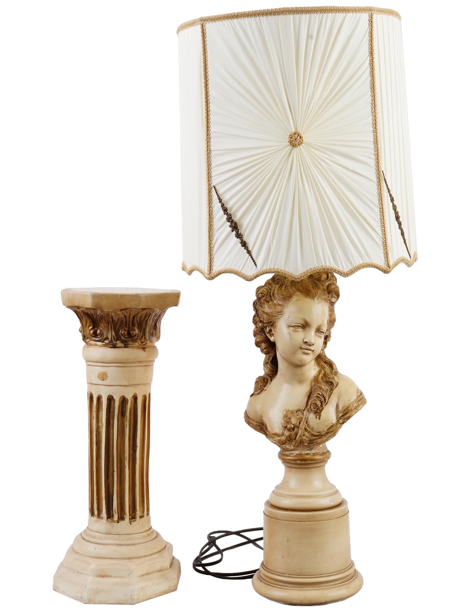 FEMALE BUST SCULPTURE LAMP W SHADE AND COLUMN STAND (1 of 12)