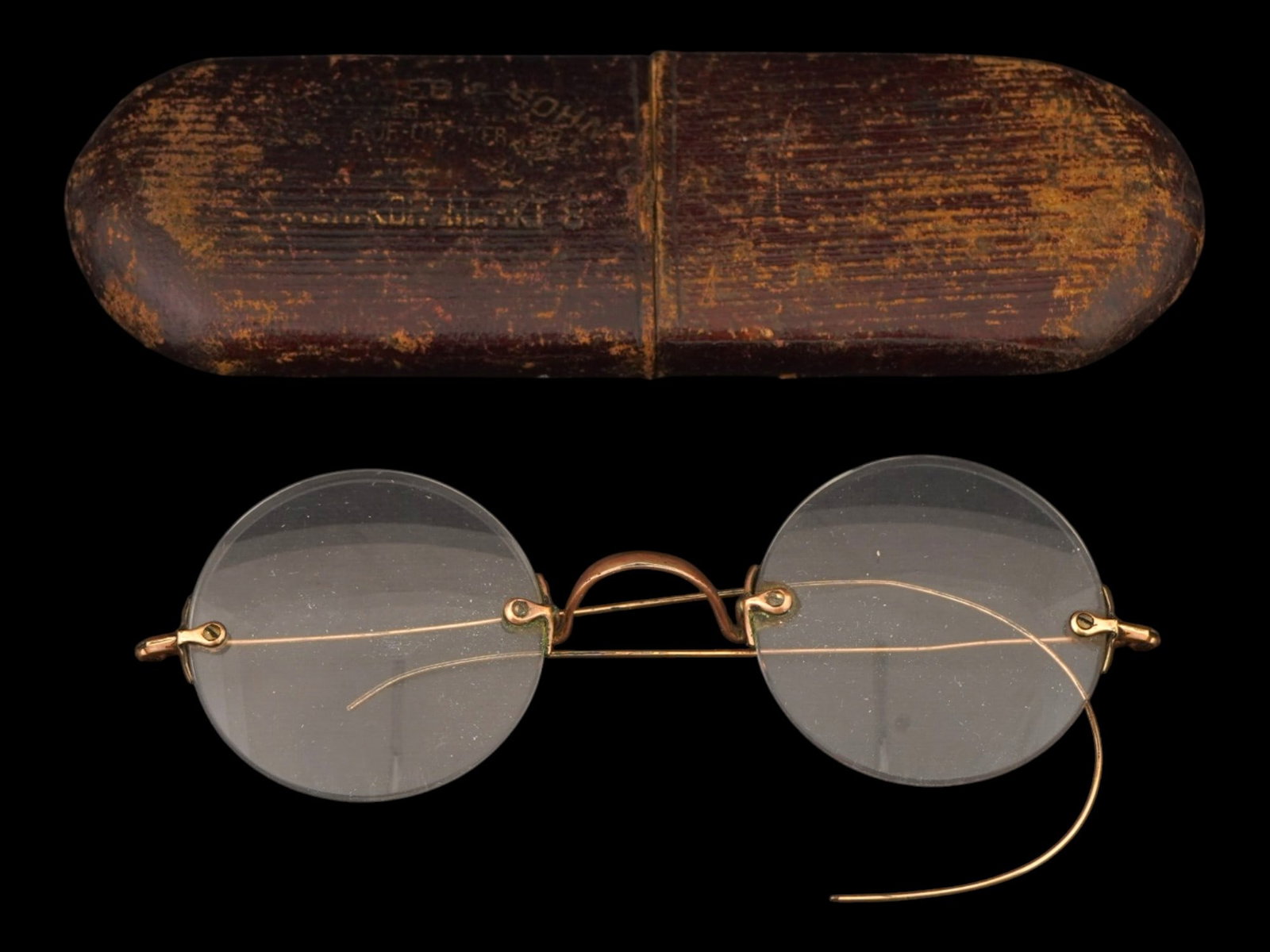 ANTIQUE RIMLESS GOLD FILLED SPECTACLES WITH CASE (1 of 10)
