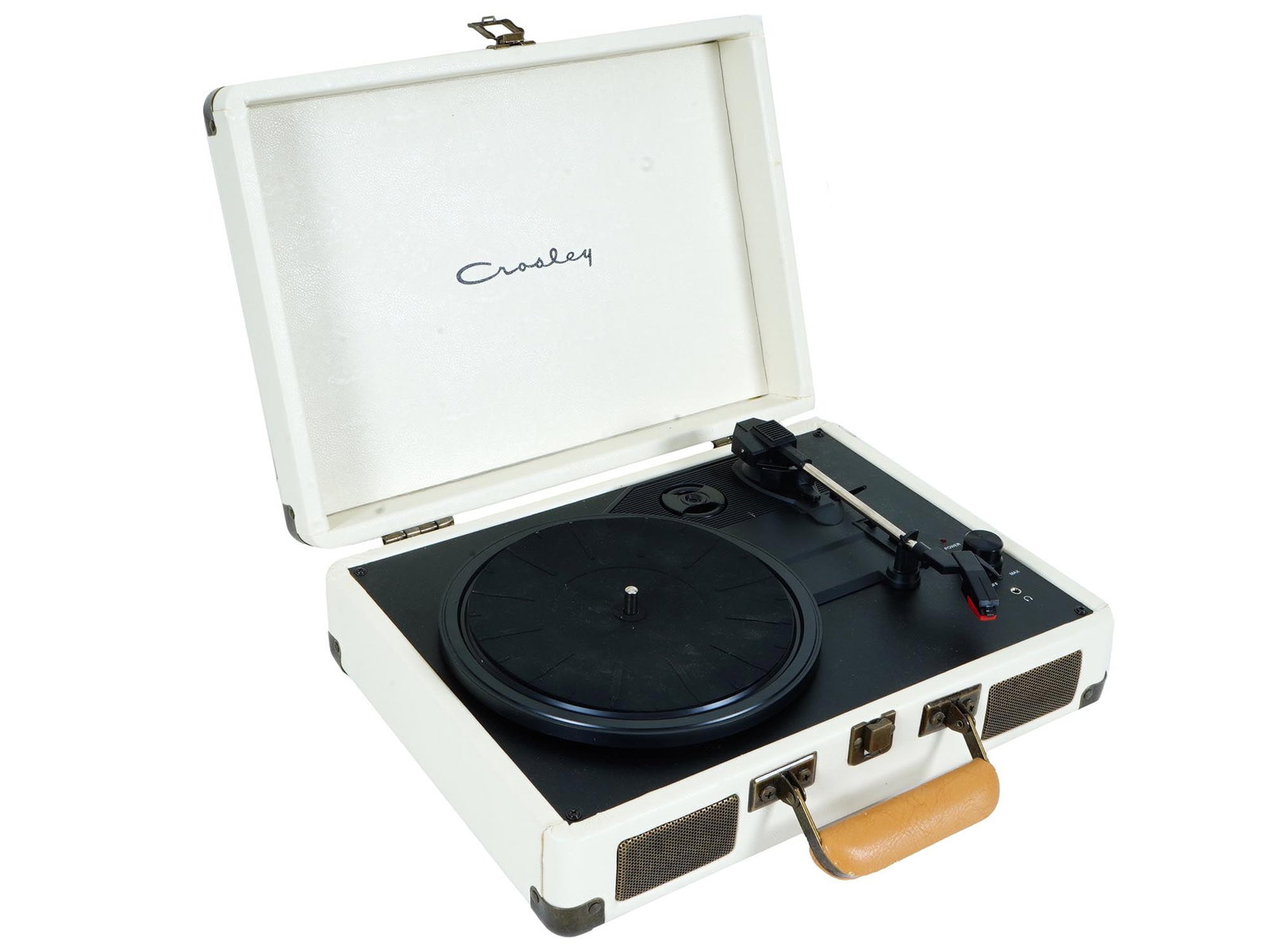 MODERN CROSLEY PORTABLE TURNTABLE VINYL RECORD PLAYER: A Modern Crosley portable turntable vinyl record player combines retro design with modern functionality. Its compact and lightweight structure allows for easy transport. Finished in a classic cream co