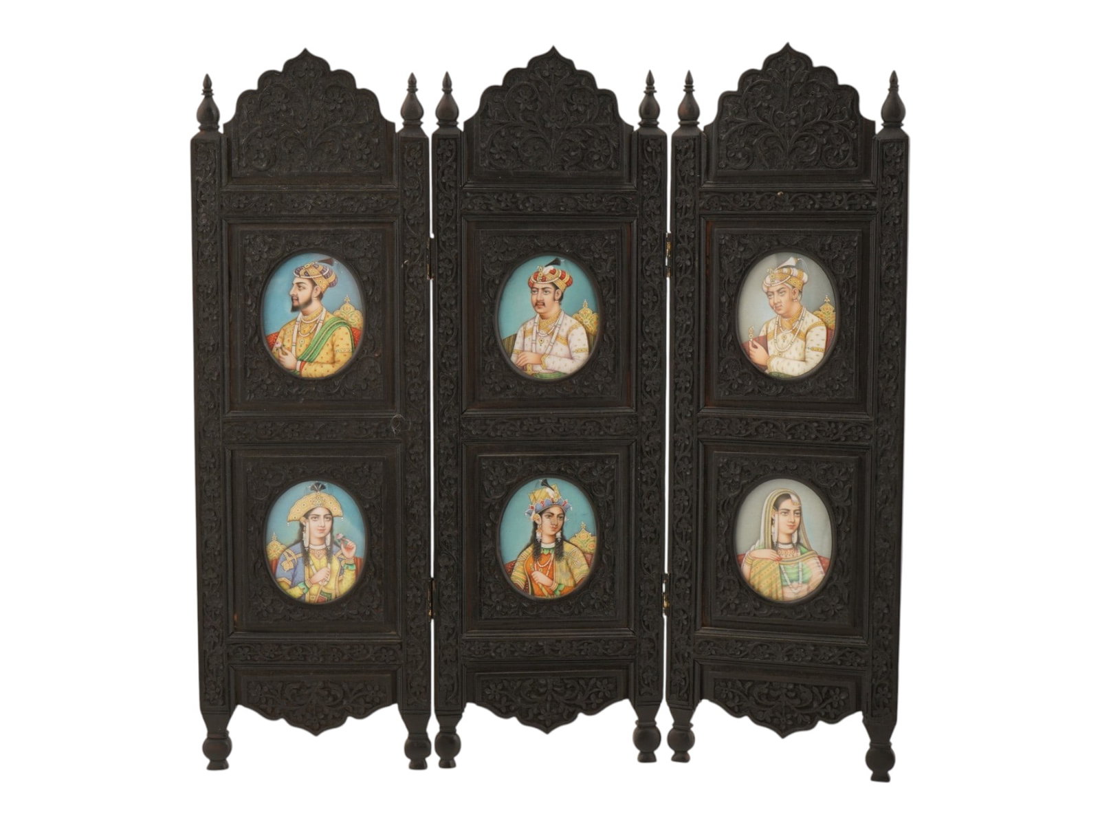 ANTIQUE ANGLO INDIAN THREE PANEL SCREEN WITH PORTRAITS (1 of 6)