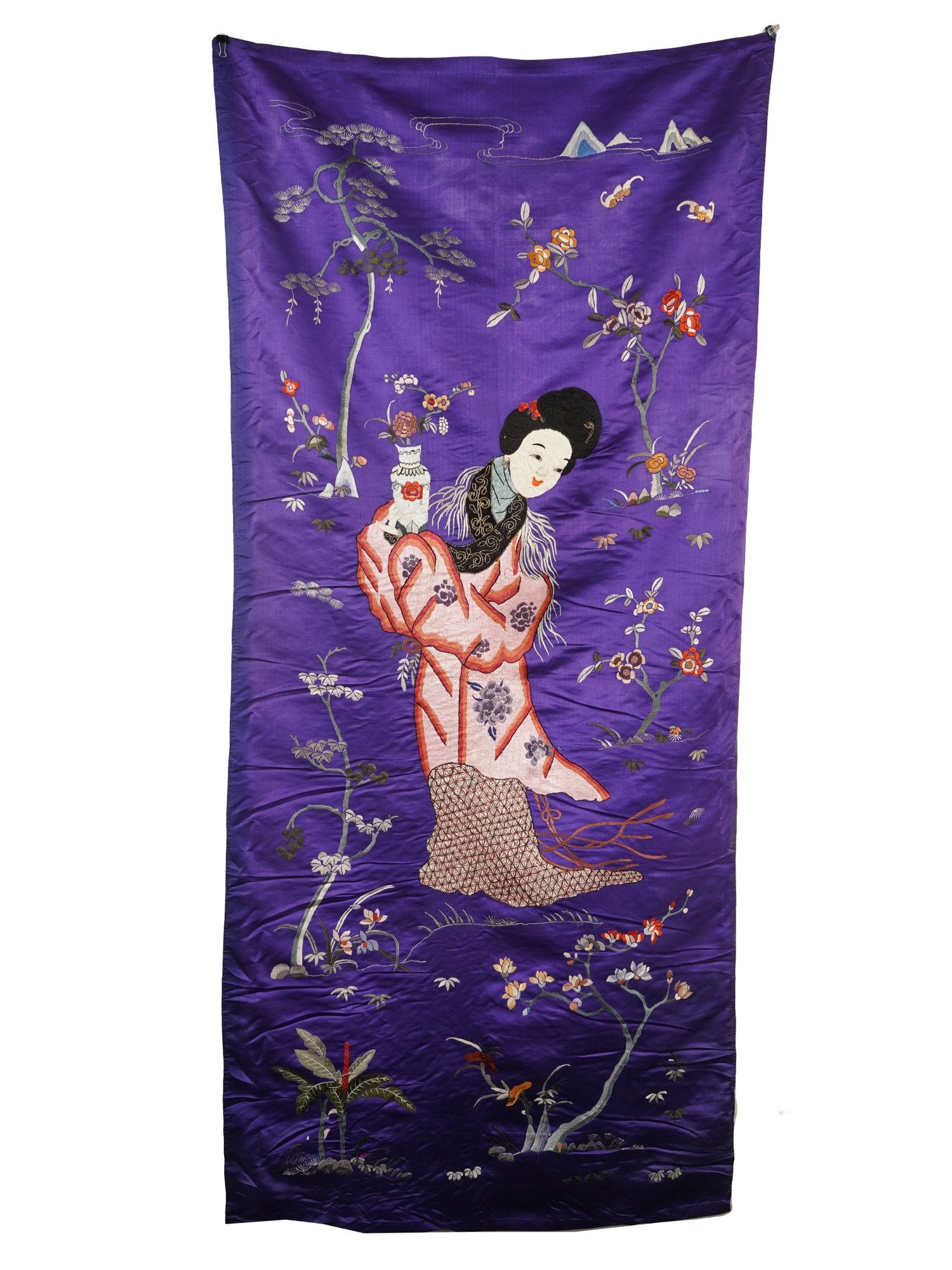 VINTAGE JAPANESE HAND EMBROIDERED SILK TAPESTRY PANEL (1 of 7)