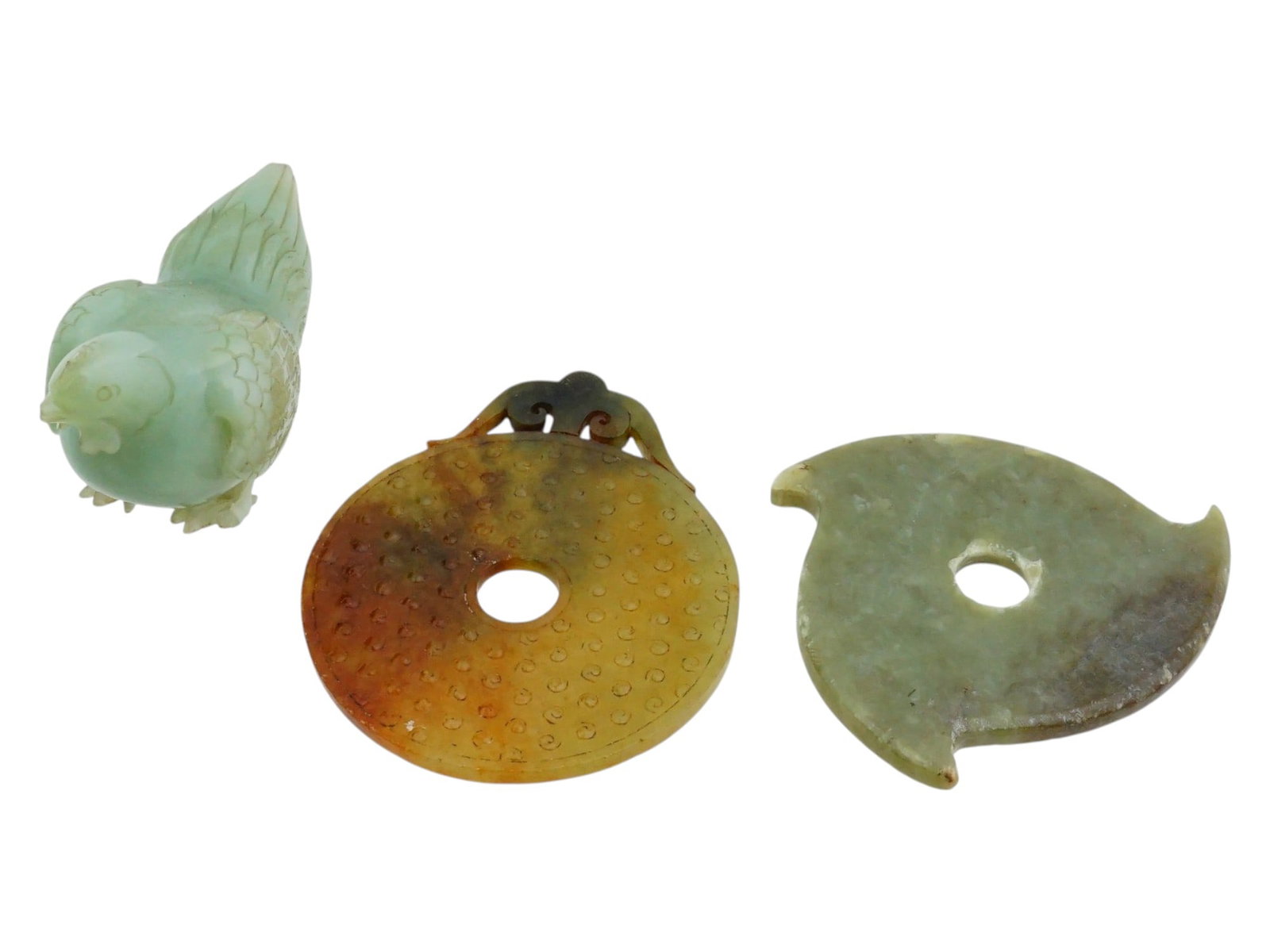 VINTAGE CHINESE JADE CARVINGS BIRD FIGURE AND DISCS (1 of 17)