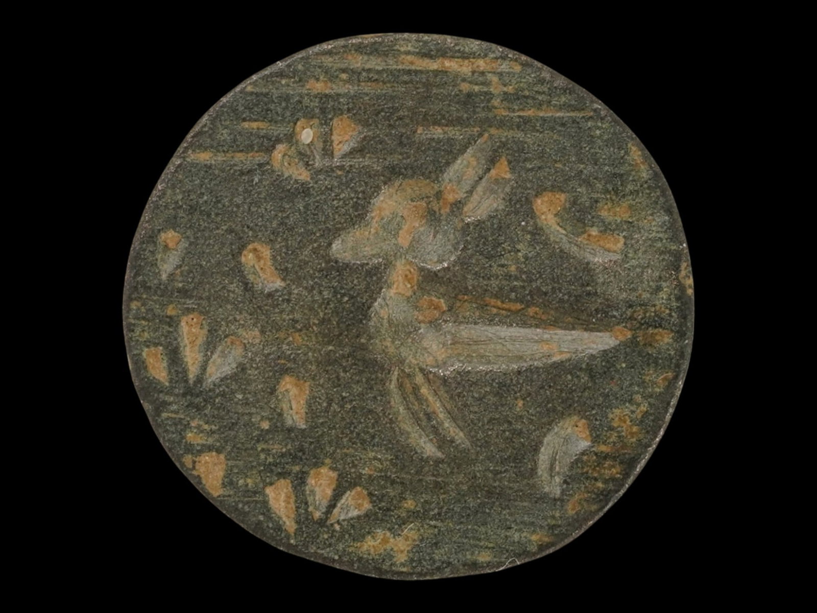 ANCIENT BIRD W LOTUS FLOWER EGYPTIAN BRONZE STAMP SEAL: An Ancient Egyptian cast bronze stamp seal. Dated 1st Millenium BC. The stamp depicts a bird with a sacred lotus flower in the field. Historical Collectibles, Archaeological Relics, Middle East, Holy 