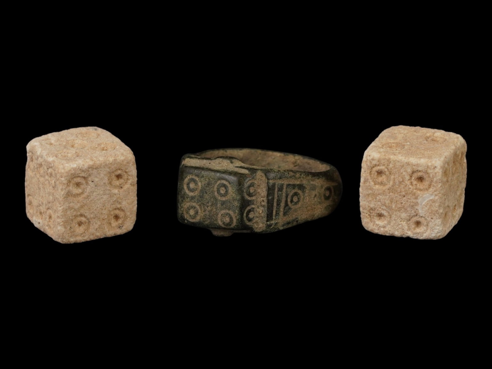 ANCIENT ROMAN STONE DICE BRONZE GAMBLERS RING 100 300 AD (1 of 6)