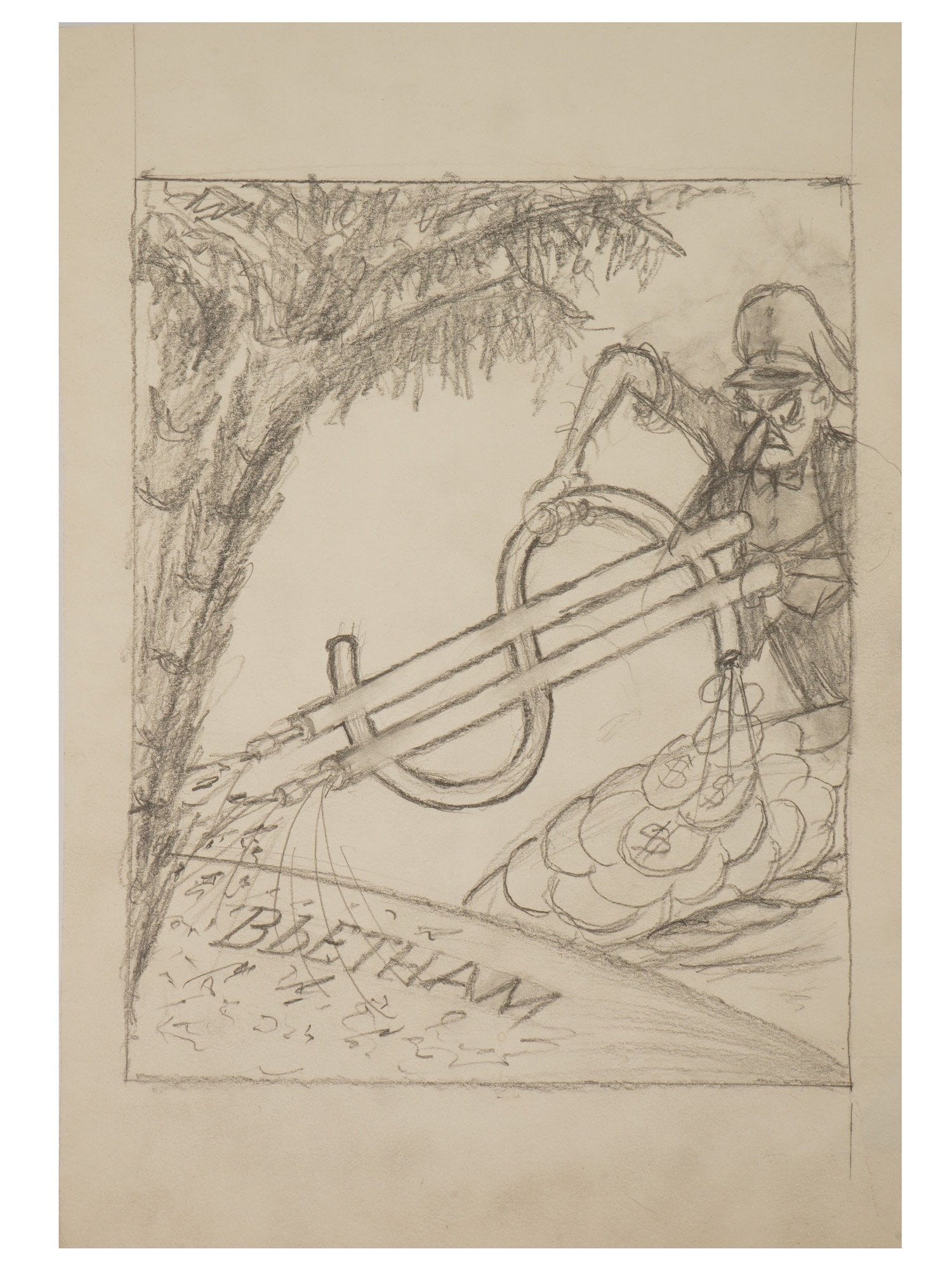 RUSSIAN SOVIET PROPAGANDA PENCIL PAINTING (1 of 3)