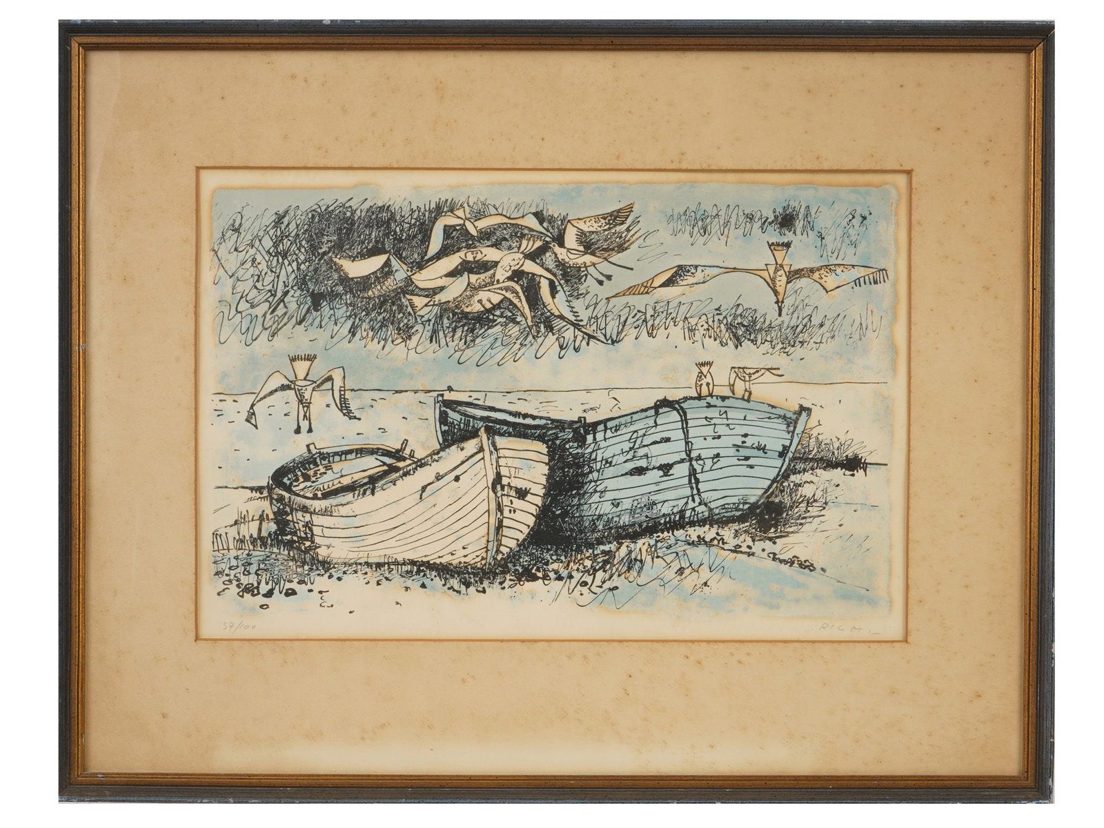 MID CENTURY SEASCAPE COLOR LITHOGRAPH SIGNED RICH (1 of 5)