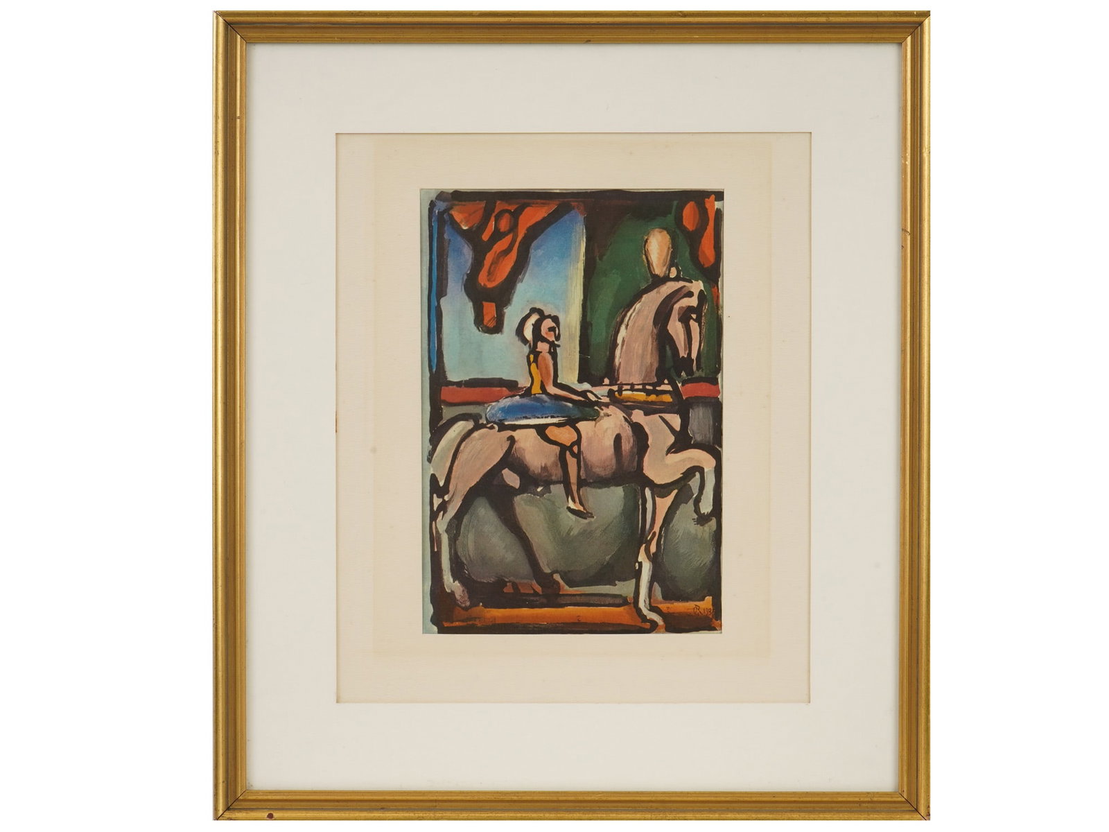 GEORGES ROUAULT FRENCH PRINT LITTLE EQUESTRIENNE: Georges Rouault, French, 1871 to 1958, a color print titled La Petite Ecuyere, The Little Equestrienne, created in 1936 for the celebrated Cirque de lEtoile Filante portfolio. Published in 1938 by