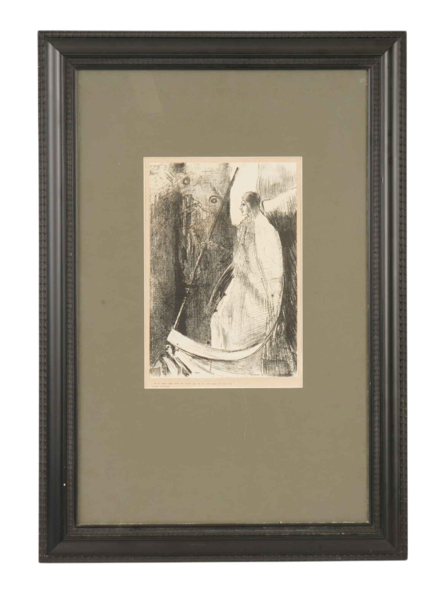 ODILON REDON FRENCH SAINT JOHN LITHOGRAPH FRAMED: Odilon Redon, French, 1840 to 1916, a lithograph on paper, entitled And another angel came out of the temple which is in heaven, having also a sharp sickle. This work is the seventh plate from the art