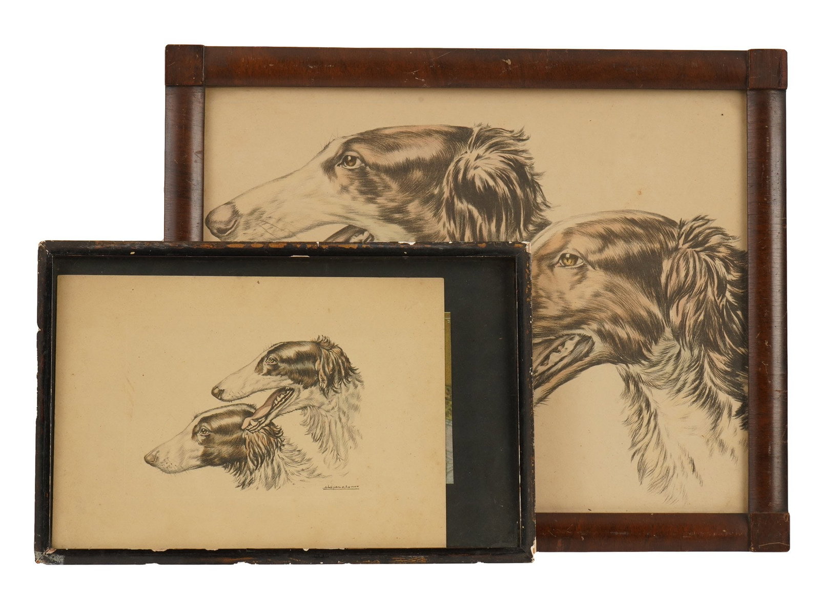 LOT OF TWO BORZOI DOG PORTRAITS ETCHING SIGNED (1 of 6)