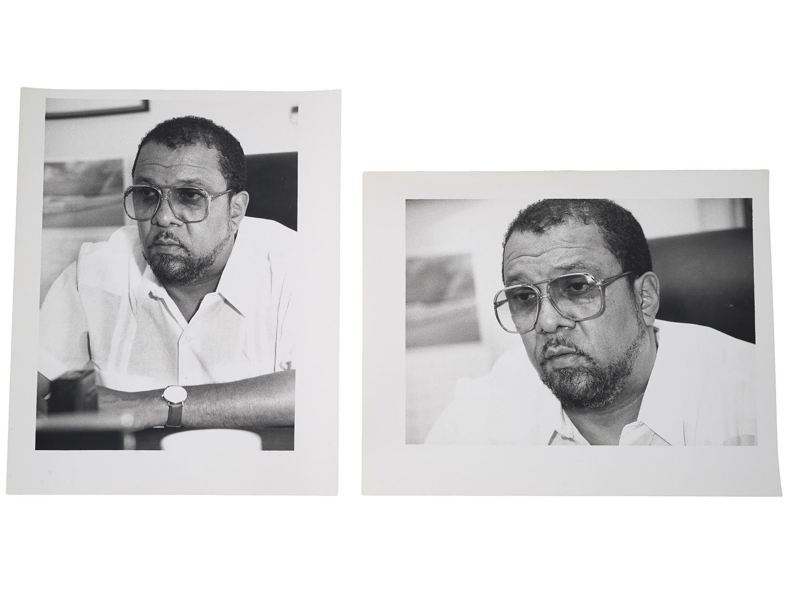 VINTAGE AMERICAN PHOTOS ATTORNEY MICHAEL WARREN 1993: Two vintage American photo portraits of attorney Michael Warren during the trial of sheikh Omar Abdul Rahman. Both photos were taken at the attorneys office in Brooklyn in 1993 by Jane D. Watson for I