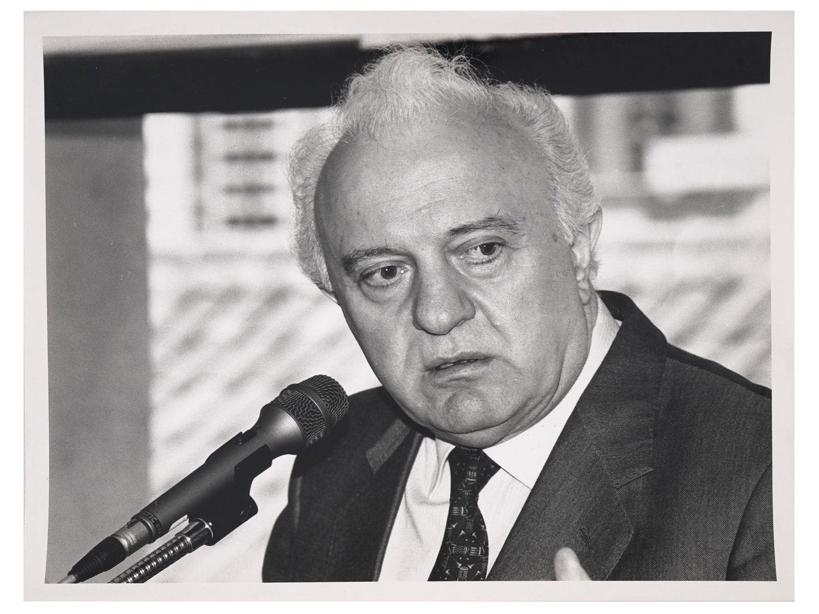 VINTAGE AMERICAN PHOTO EDUARD SHEVARDNADZE 1991: A vintage American photo portrait of Eduard Ambrosis dze Shevardnadze, the Soviet and Georgian politician and diplomat who governed Georgia for several non-consecutive periods from 1972 until his resi