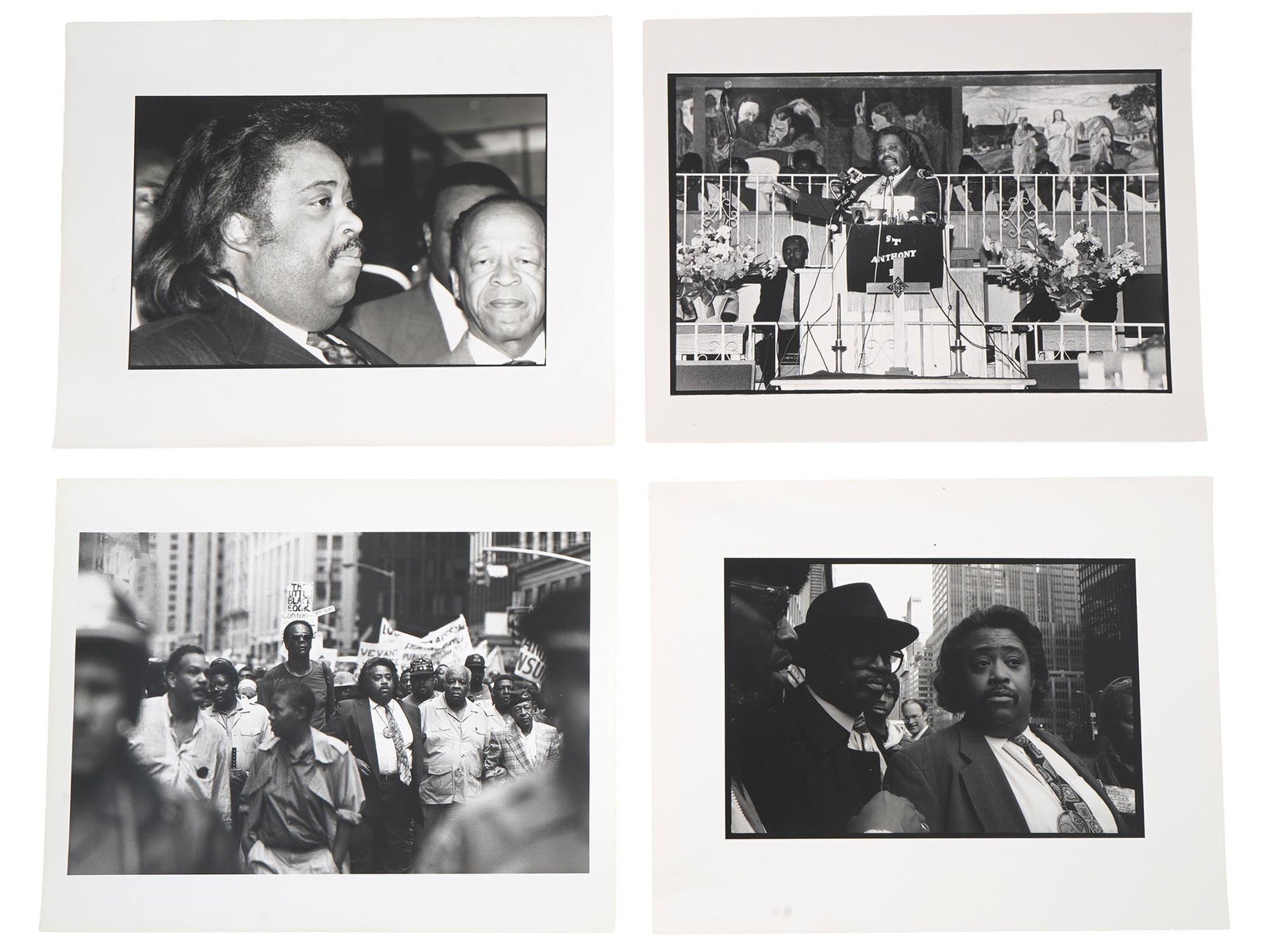 VINTAGE AMERICAN PHOTOS ALFRED CHARLES SHARPTON 1990S: Four vintage American photos of Alfred Charles Sharpton, an influential civil rights and social justice activist, Baptist minister, radio talk show host, and TV personality, as well as the founder of 