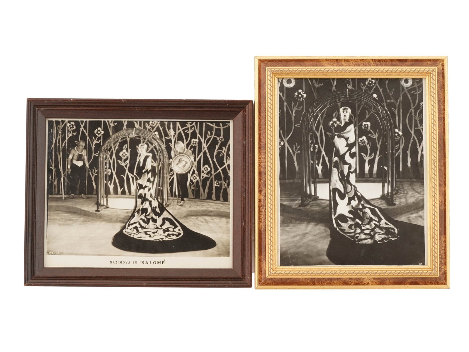 TWO AMERICAN ALLA NAZIMOVA PHOTOGRAPHS FROM SALOME: A lot of two vintage framed photographs from the silent film Salome, featuring Russian, American actress Alla Nazimova. She starred in the film and also acted as its producer. One print bears a paper 